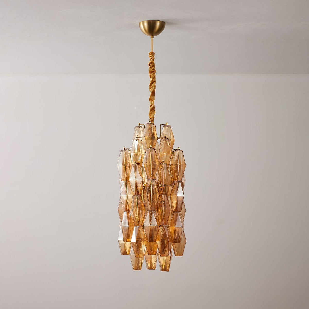 Lioraian Chandelier Amber Prism Long Cascading Glass Vintage