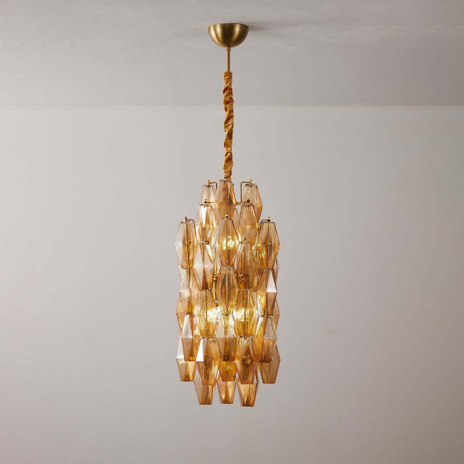 Lioraian Chandelier Amber Prism Long Cascading Glass Vintage