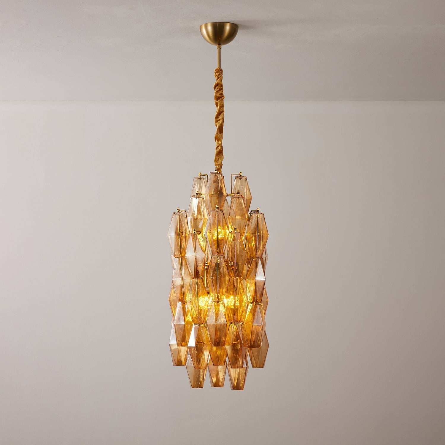 Lioraian Chandelier Amber Prism Long Cascading Glass Vintage