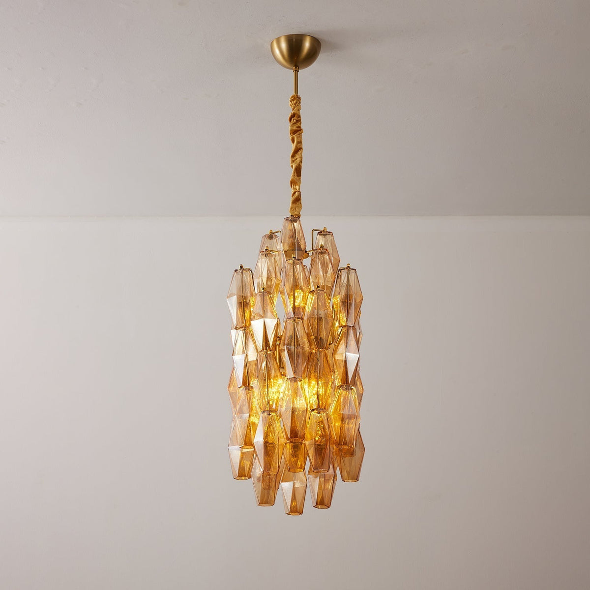 Lioraian Chandelier Amber Prism Long Cascading Glass Vintage