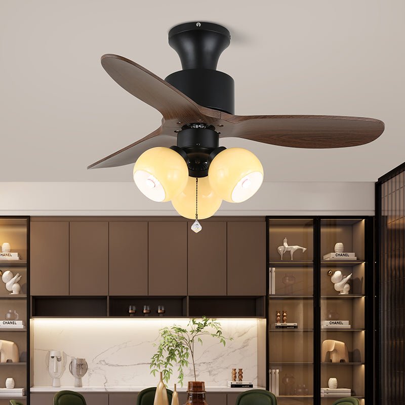 Elvuella Vintage Glass Wood Ceiling Fan Light