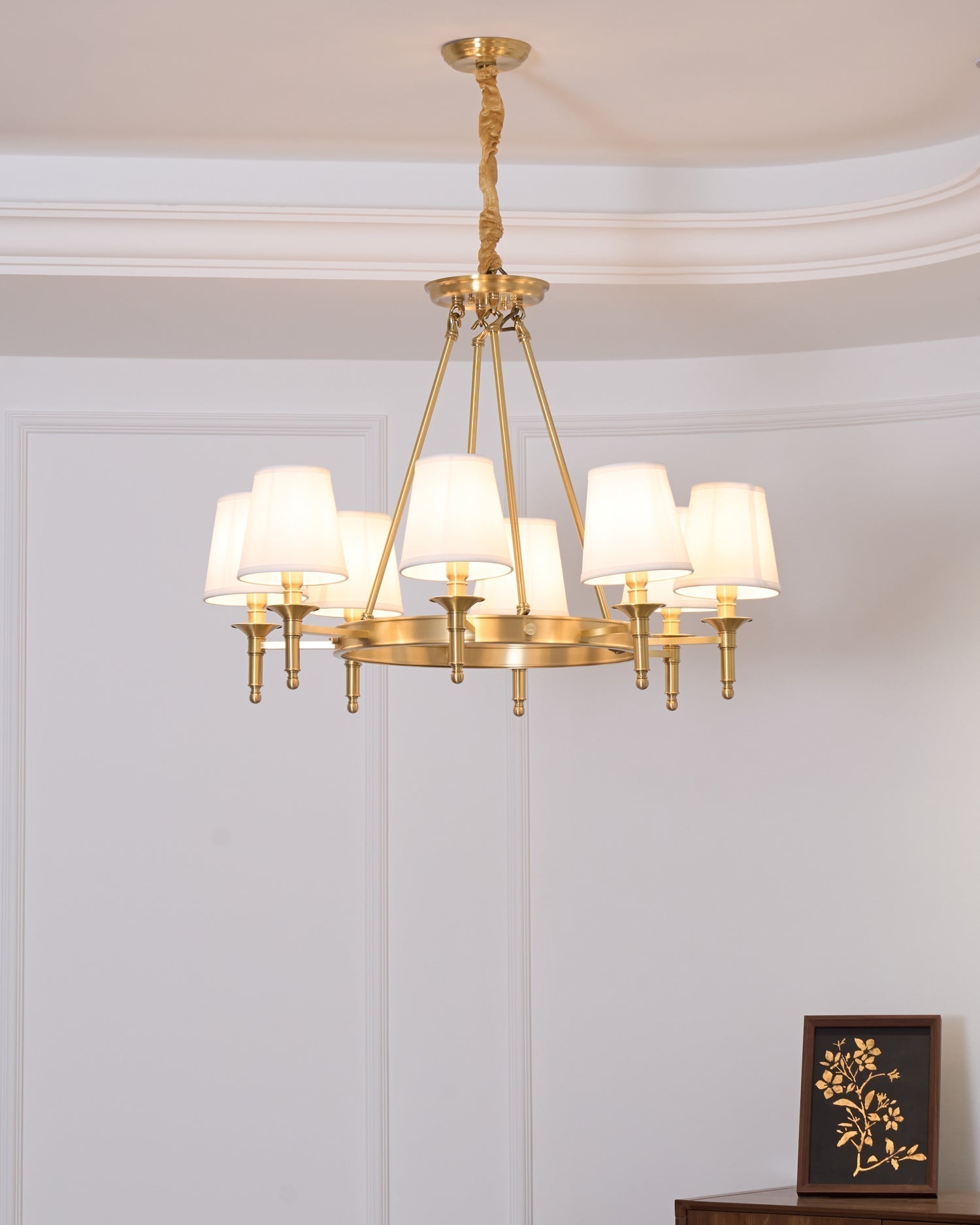 Dyvlen Chandelier Brass Linen Modern 8-Light