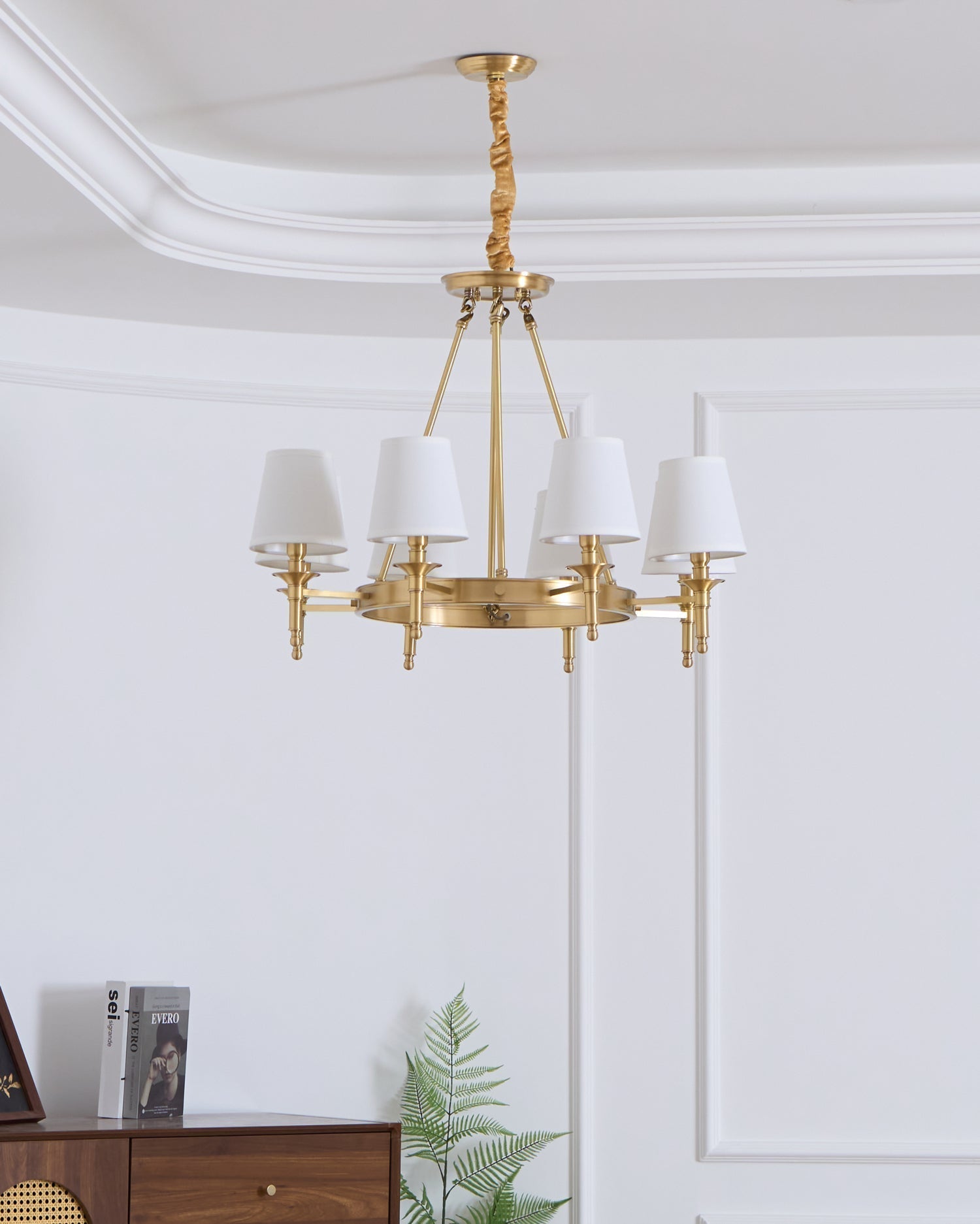 Dyvlen Chandelier Brass Linen Modern 8-Light