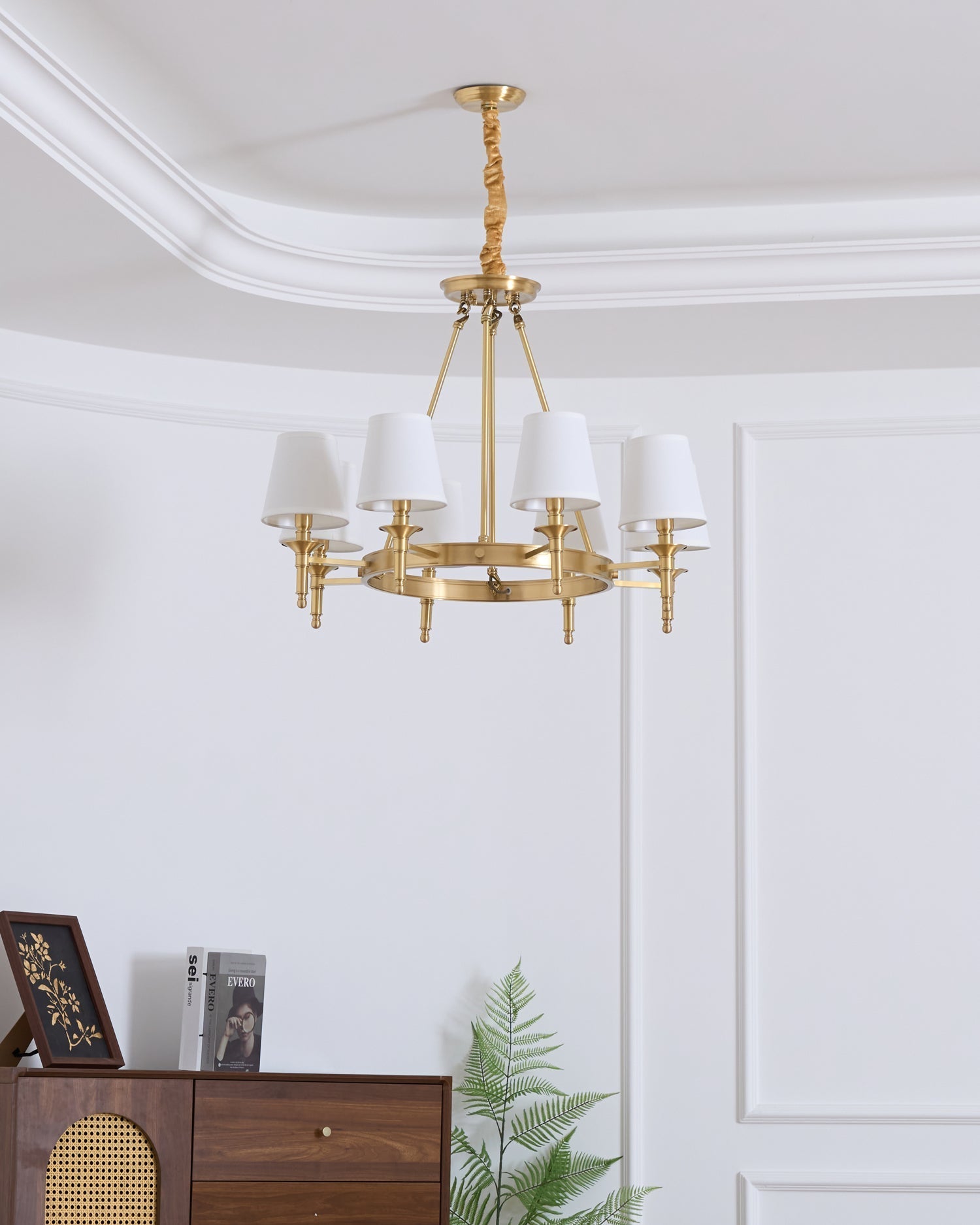 Dyvlen Chandelier Brass Linen Modern 8-Light