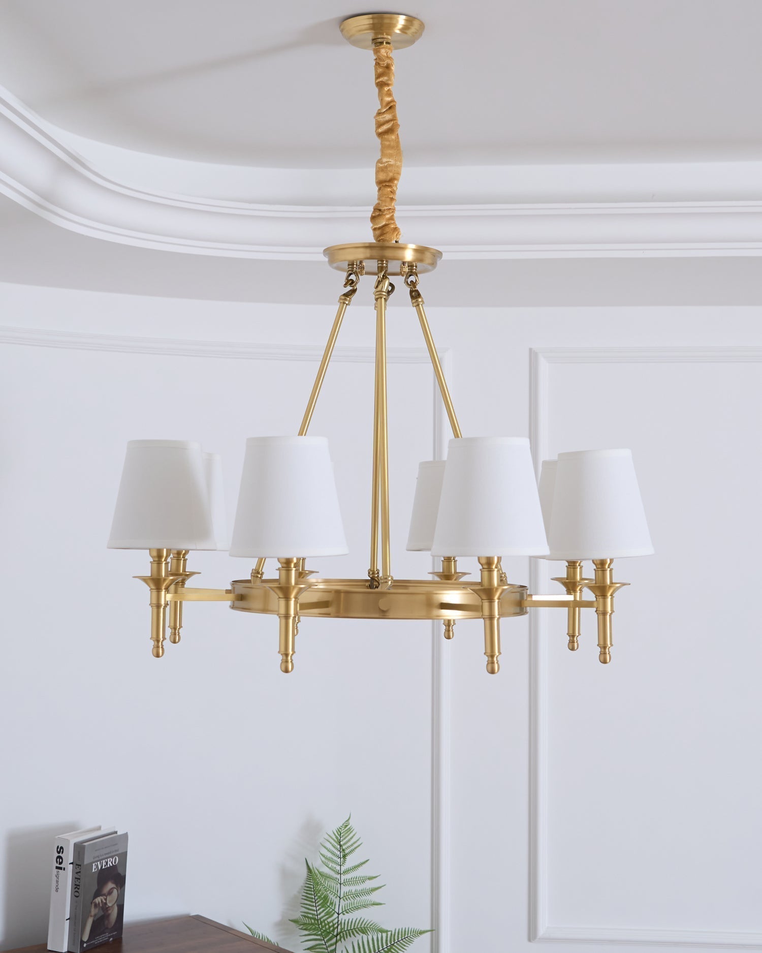 Dyvlen Chandelier Brass Linen Modern 8-Light