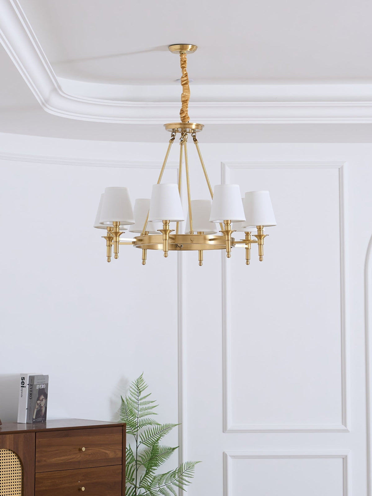 Dyvlen Chandelier Brass Linen Modern 8-Light
