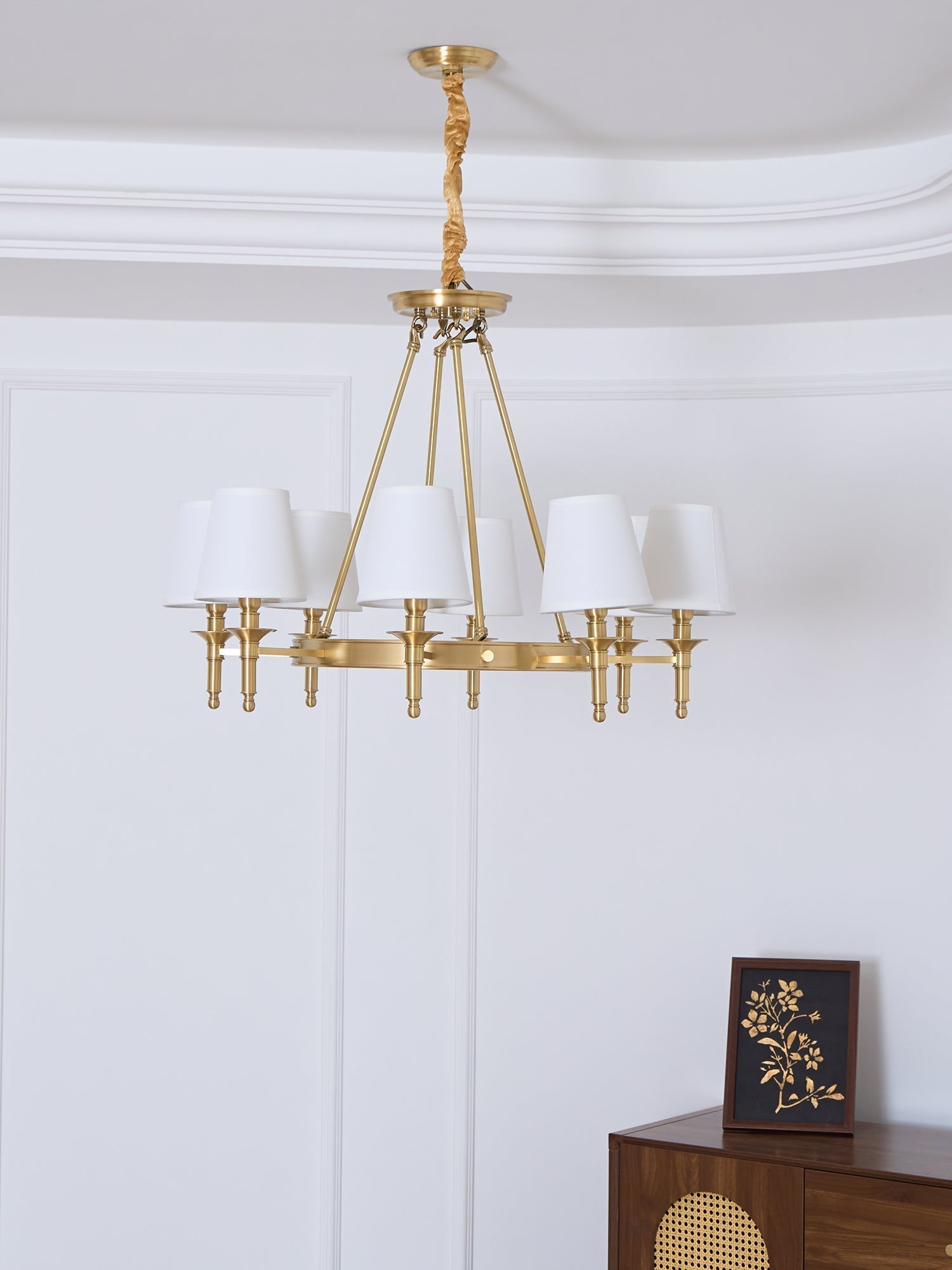 Dyvlen Chandelier Brass Linen Modern 8-Light