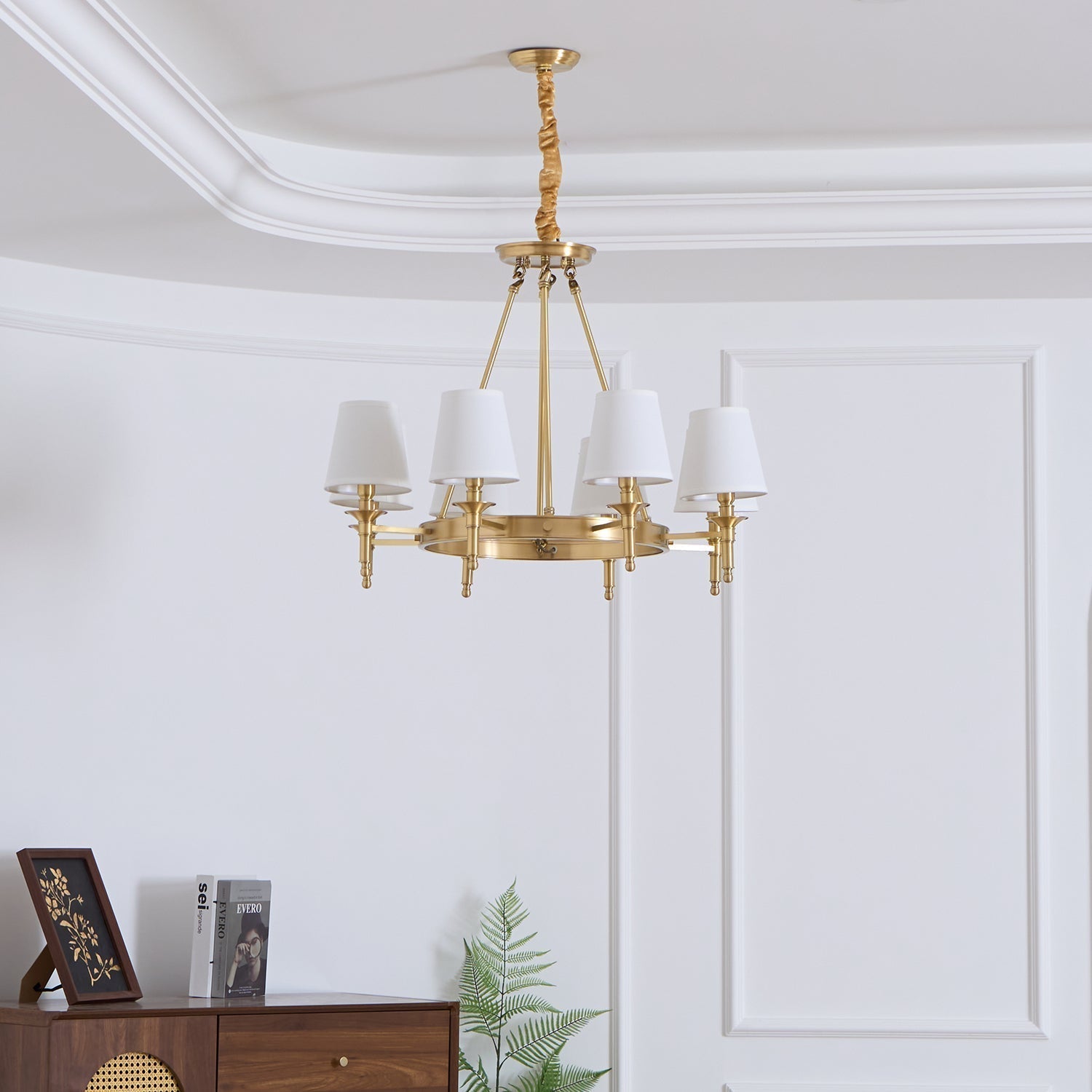 Dyvlen Chandelier Brass Linen Modern 8-Light