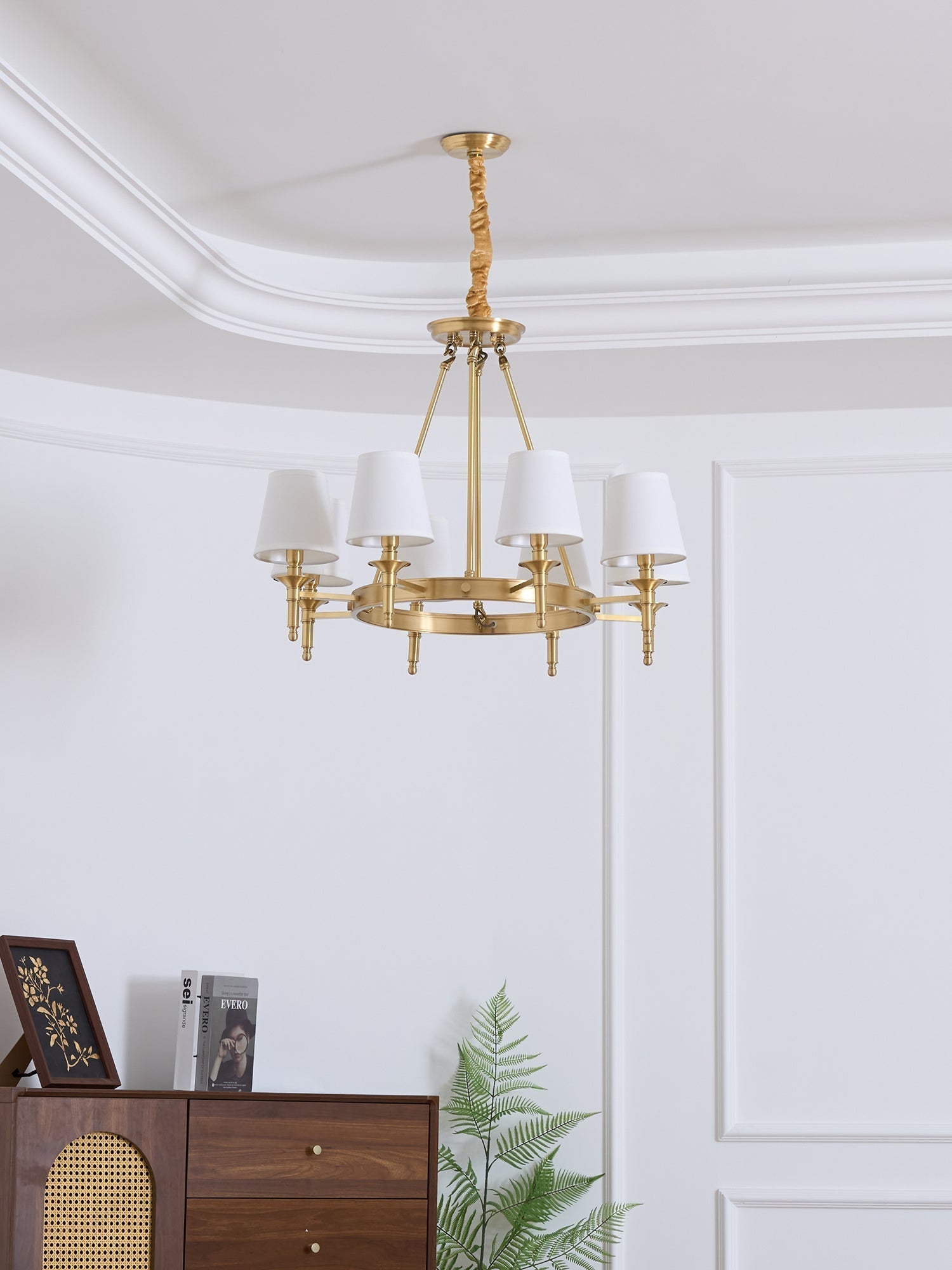 Dyvlen Chandelier Brass Linen Modern 8-Light