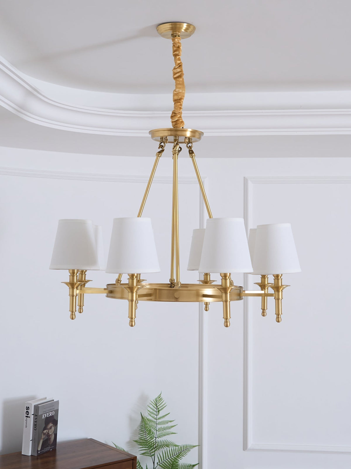 Dyvlen Chandelier Brass Linen Modern 8-Light