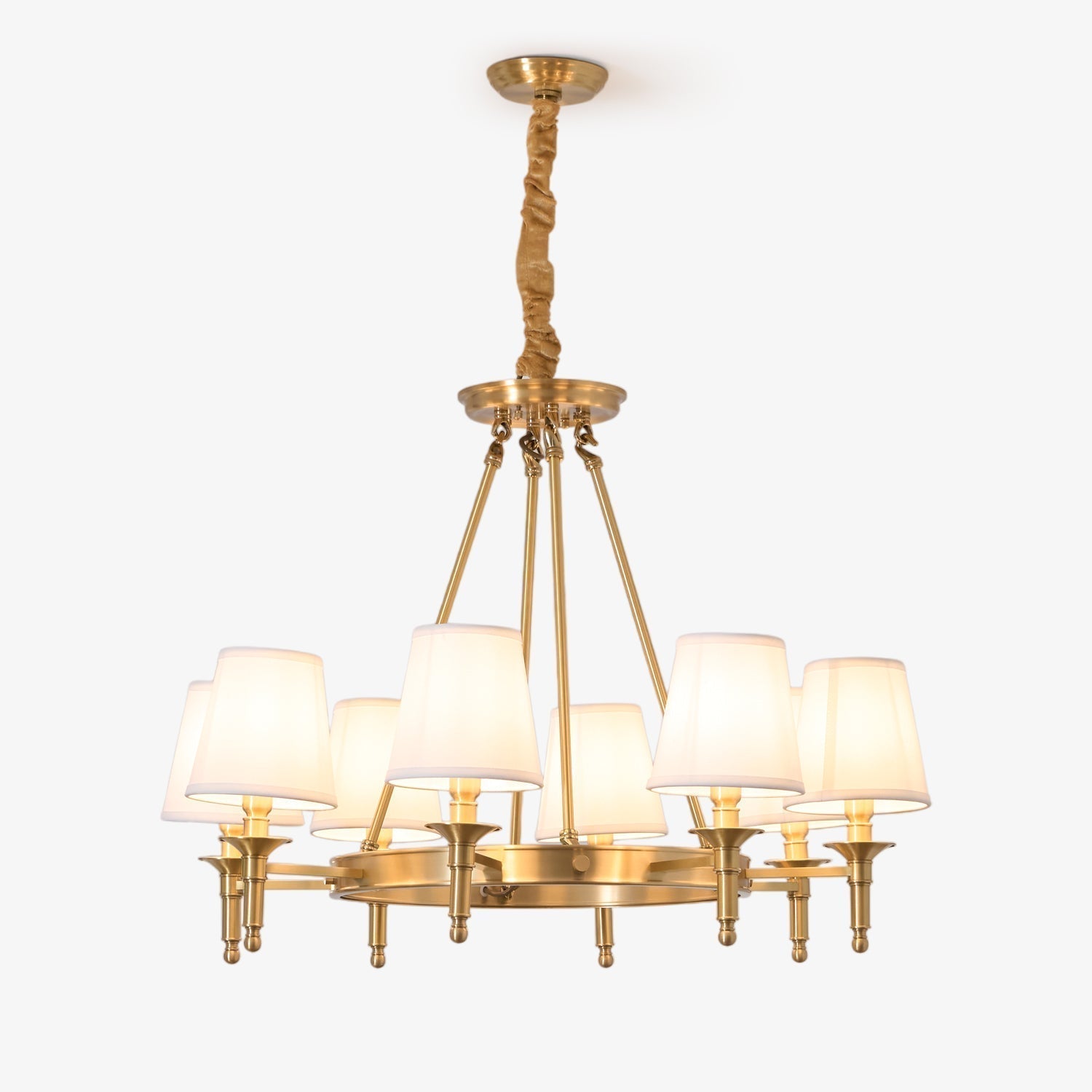 Dyvlen Chandelier Brass Linen Modern 8-Light