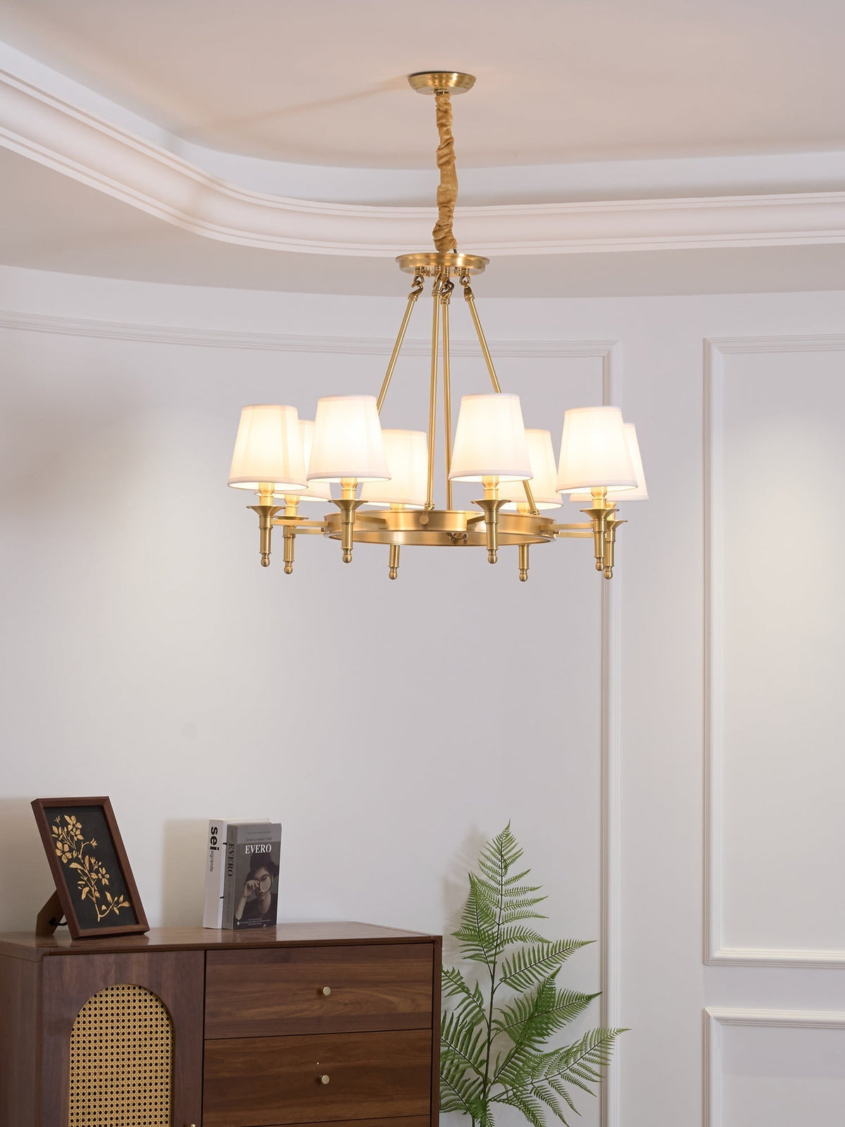 Dyvlen Chandelier Brass Linen Modern 8-Light