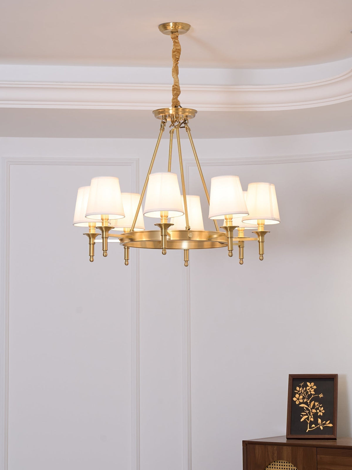 Dyvlen Chandelier Brass Linen Modern 8-Light