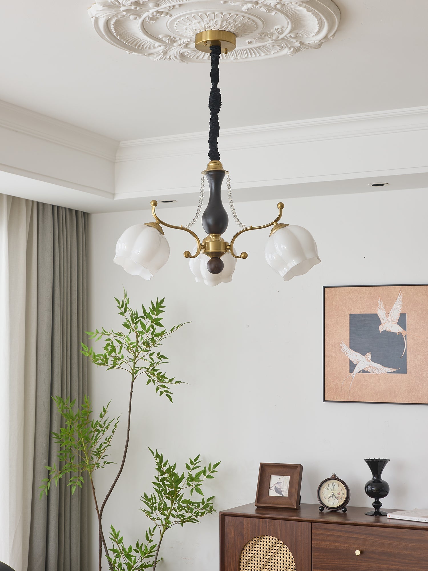 Elvorine Chandelier Wood Glass Vintage