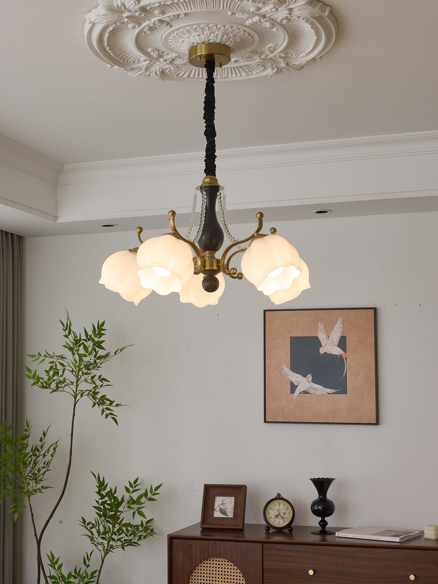 Elvorine Chandelier Wood Glass Vintage
