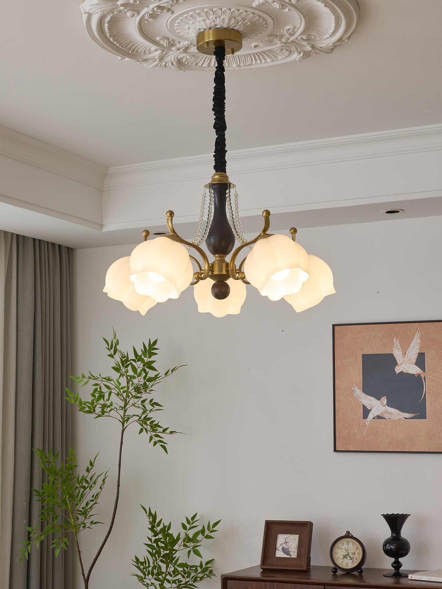Elvorine Chandelier Wood Glass Vintage