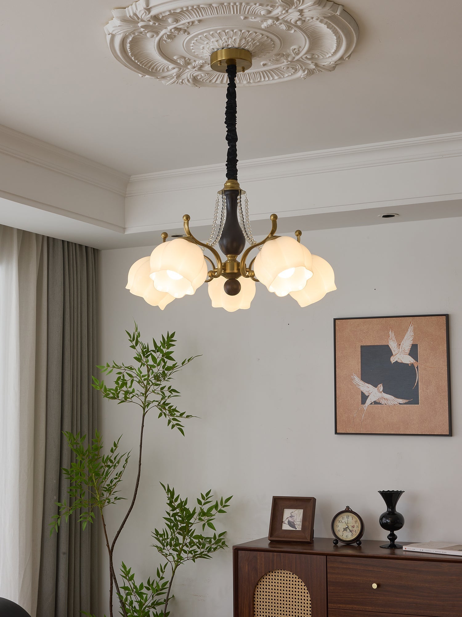 Elvorine Chandelier Wood Glass Vintage