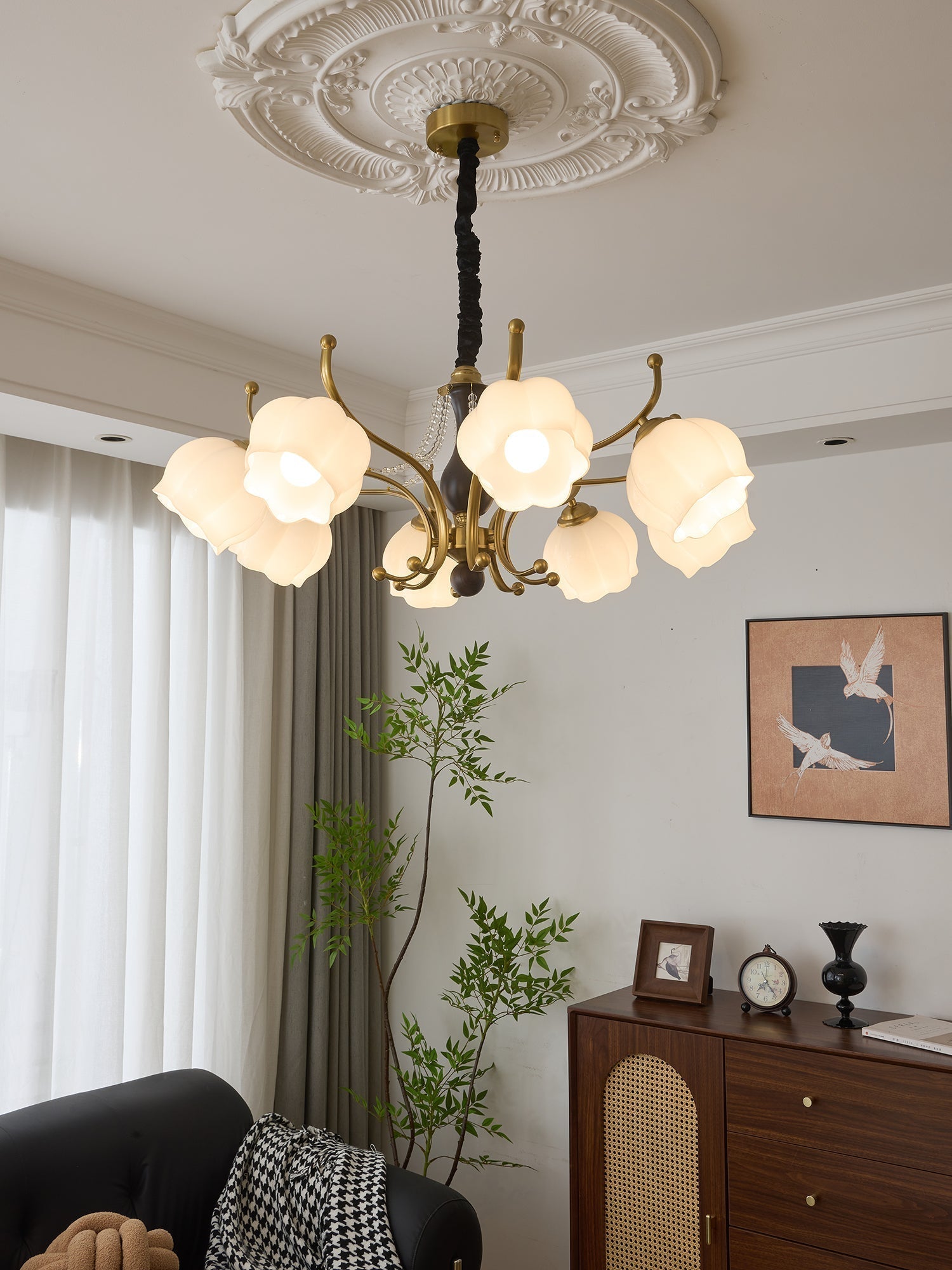 Elvorine Chandelier Wood Glass Vintage