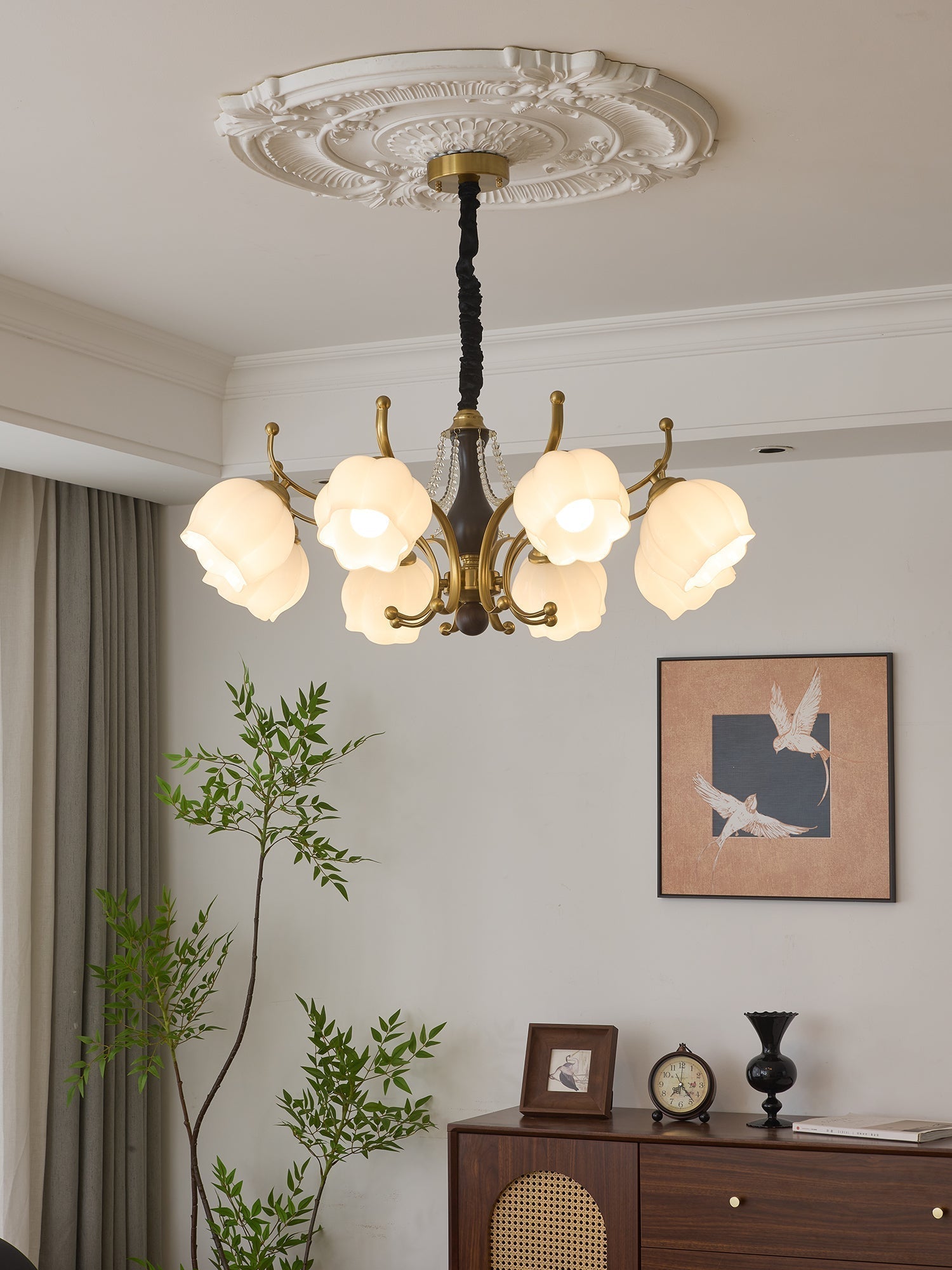 Elvorine Chandelier Wood Glass Vintage