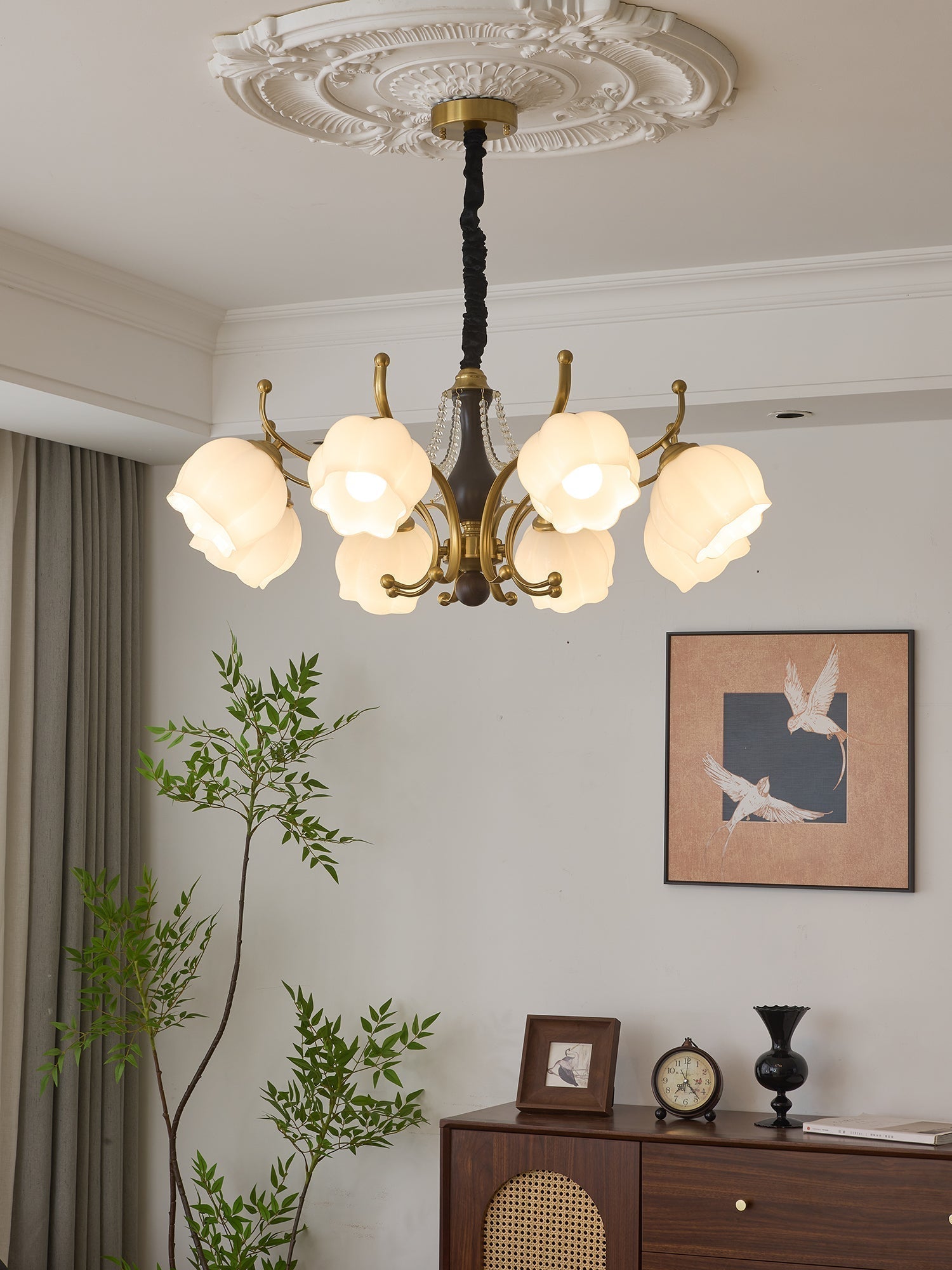 Elvorine Chandelier Wood Glass Vintage