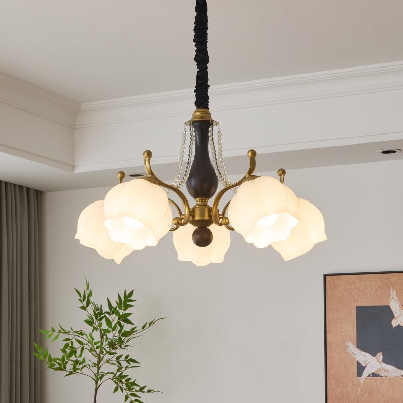 Elvorine Chandelier Wood Glass Vintage
