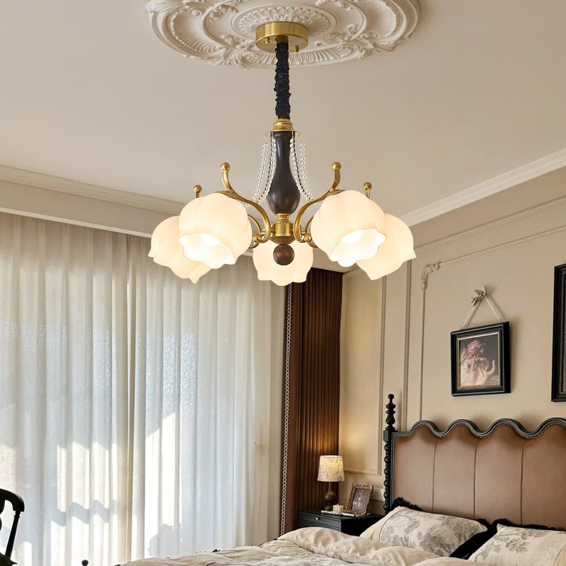 Elvorine Chandelier Wood Glass Vintage