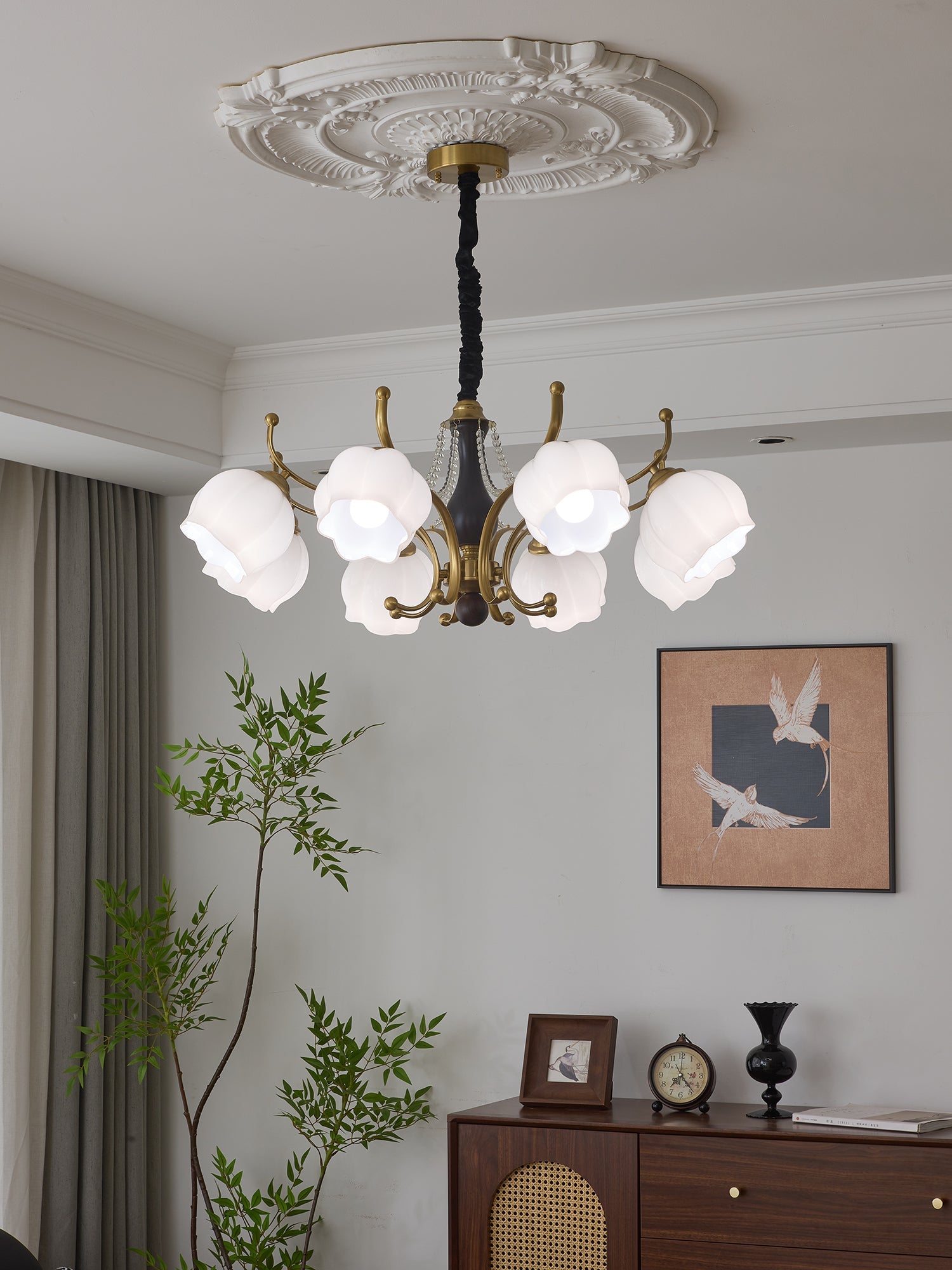 Elvorine Chandelier Wood Glass Vintage