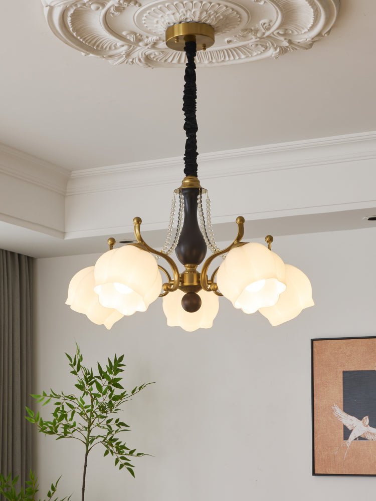 Elvorine Chandelier Wood Glass Vintage