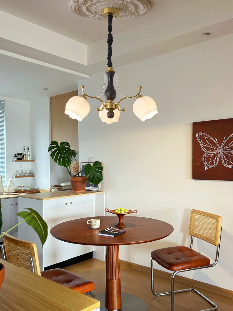 Elvorine Chandelier Wood Glass Vintage