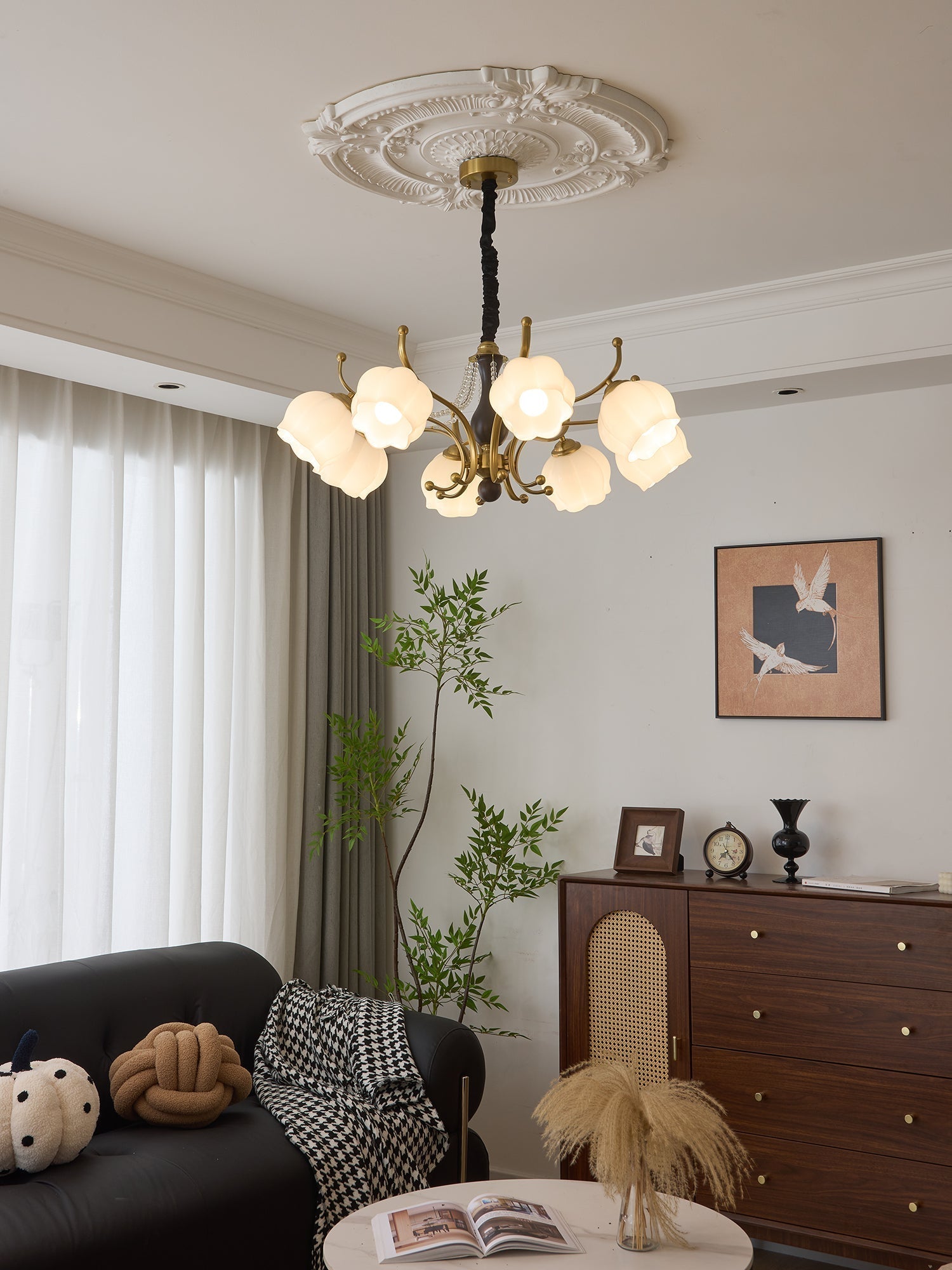 Elvorine Chandelier Wood Glass Vintage