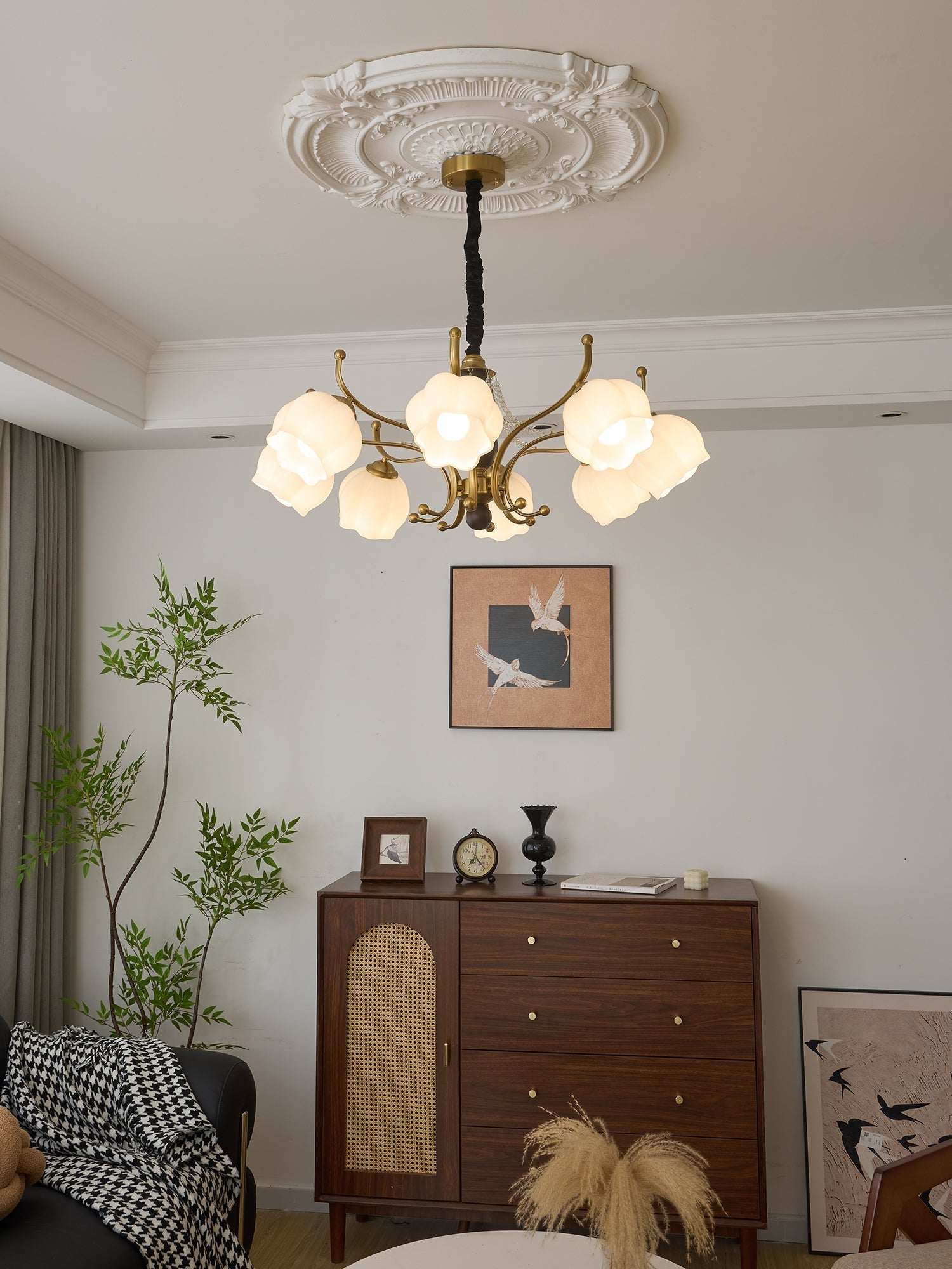 Elvorine Chandelier Wood Glass Vintage