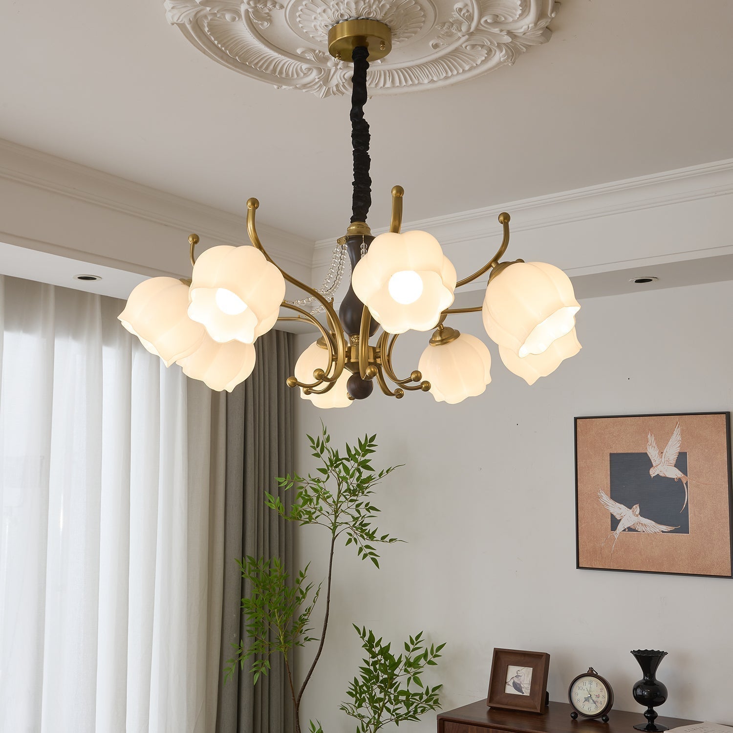 Elvorine Chandelier Wood Glass Vintage