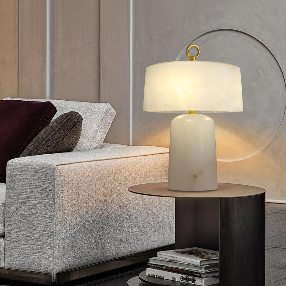 Eurvynyra Drum Alabaster Table Lamp