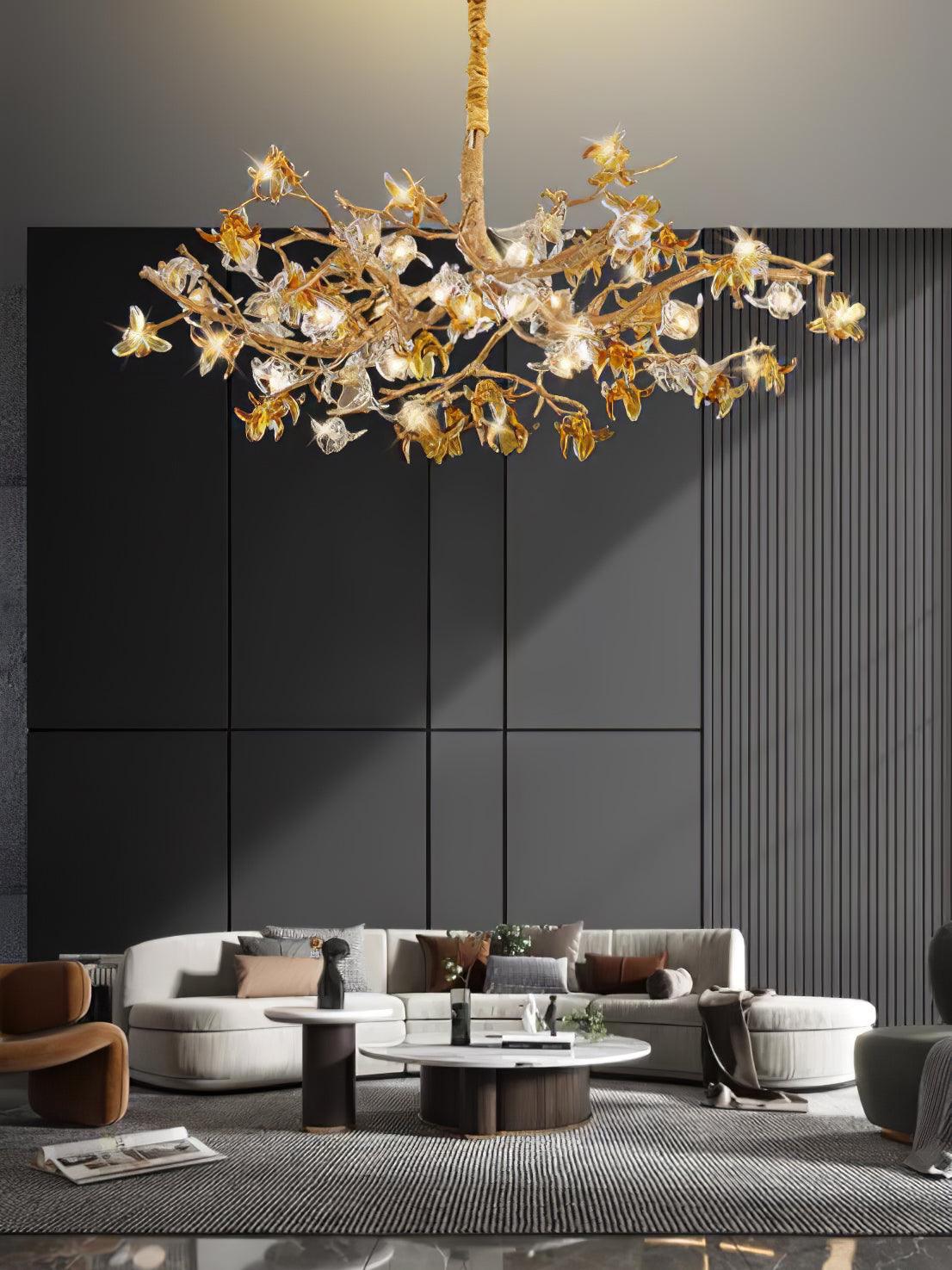 Ulfuvye Postmodern Luxury Branch Brass Crystal Chandelier