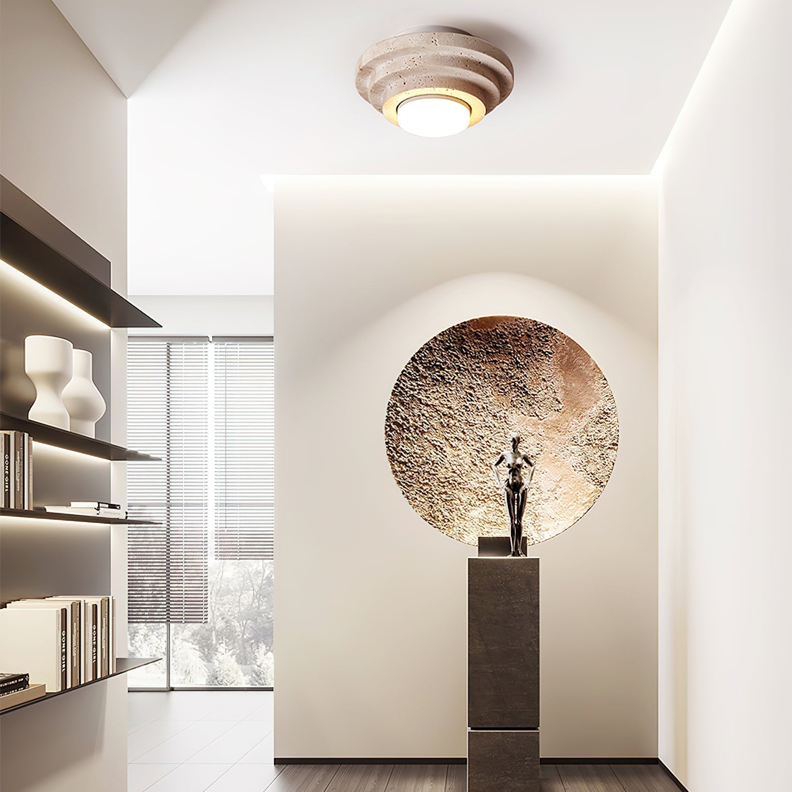 Zadoraris Tiered-Disc Travertine Ceiling Light