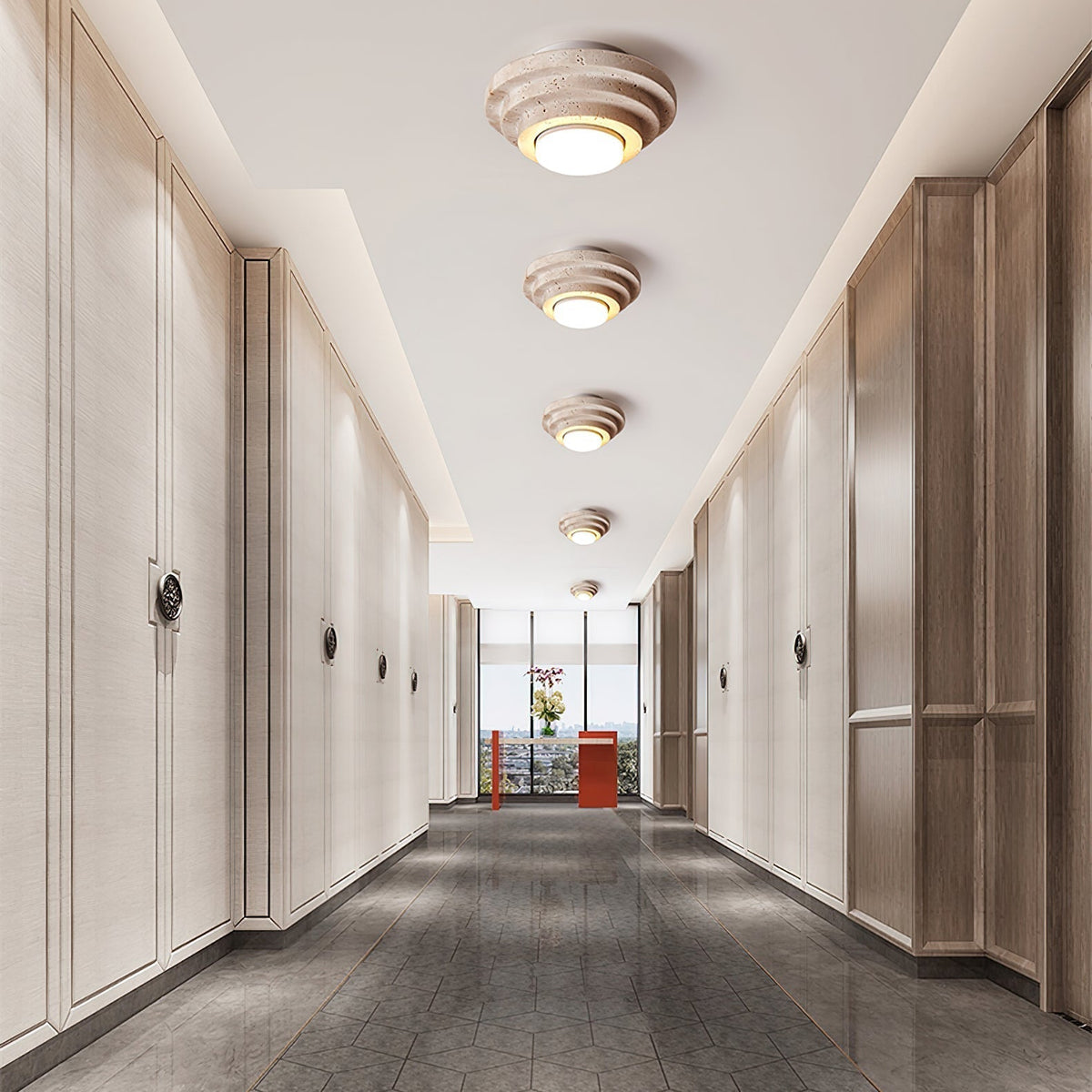Zadoraris Tiered-Disc Travertine Ceiling Light