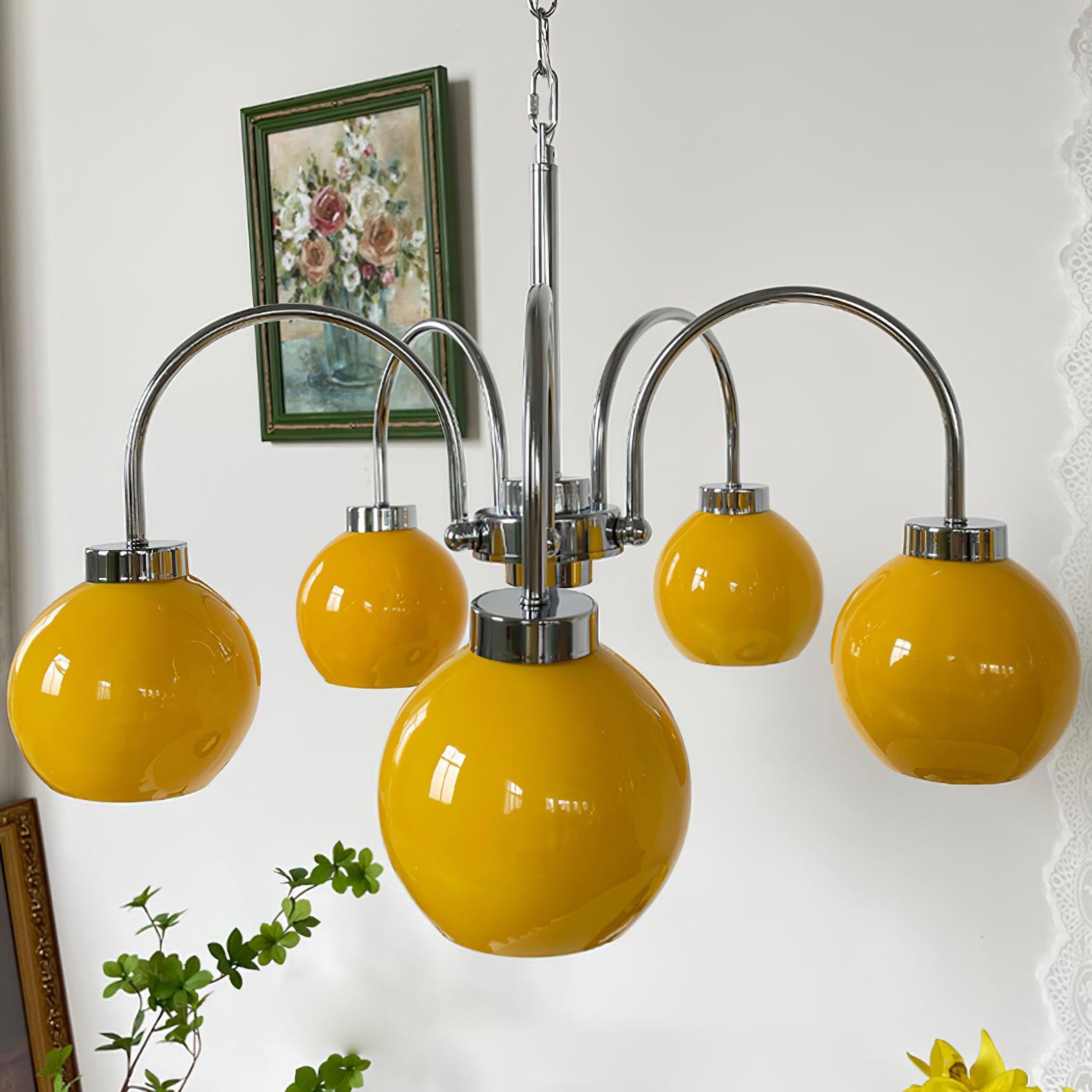 Liororian Chandelier Yellow Glass Globes