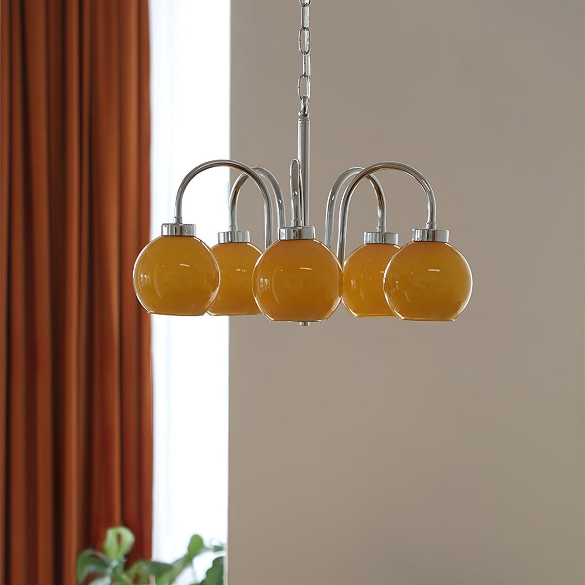 Liororian Chandelier Yellow Glass Globes