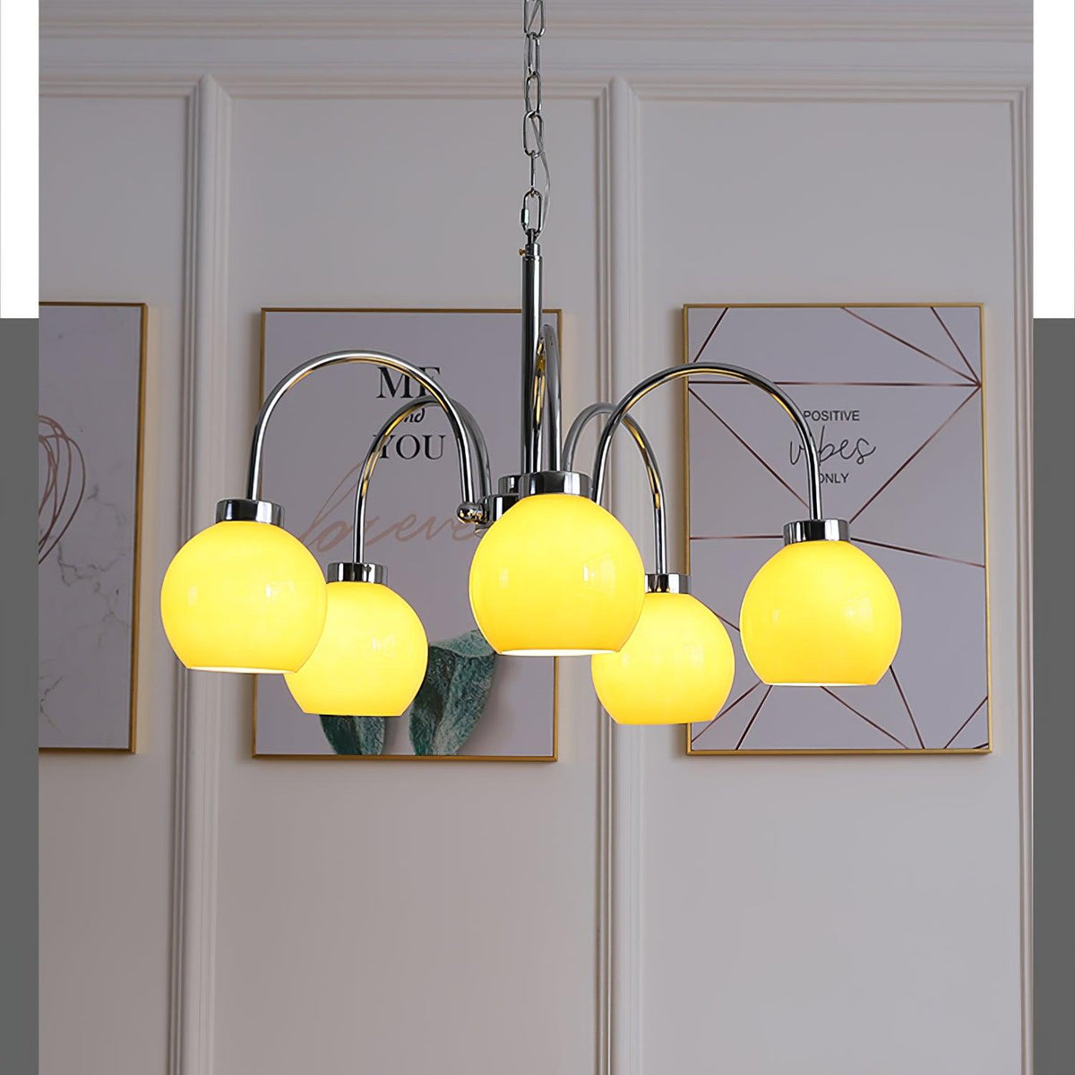 Liororian Chandelier Yellow Glass Globes