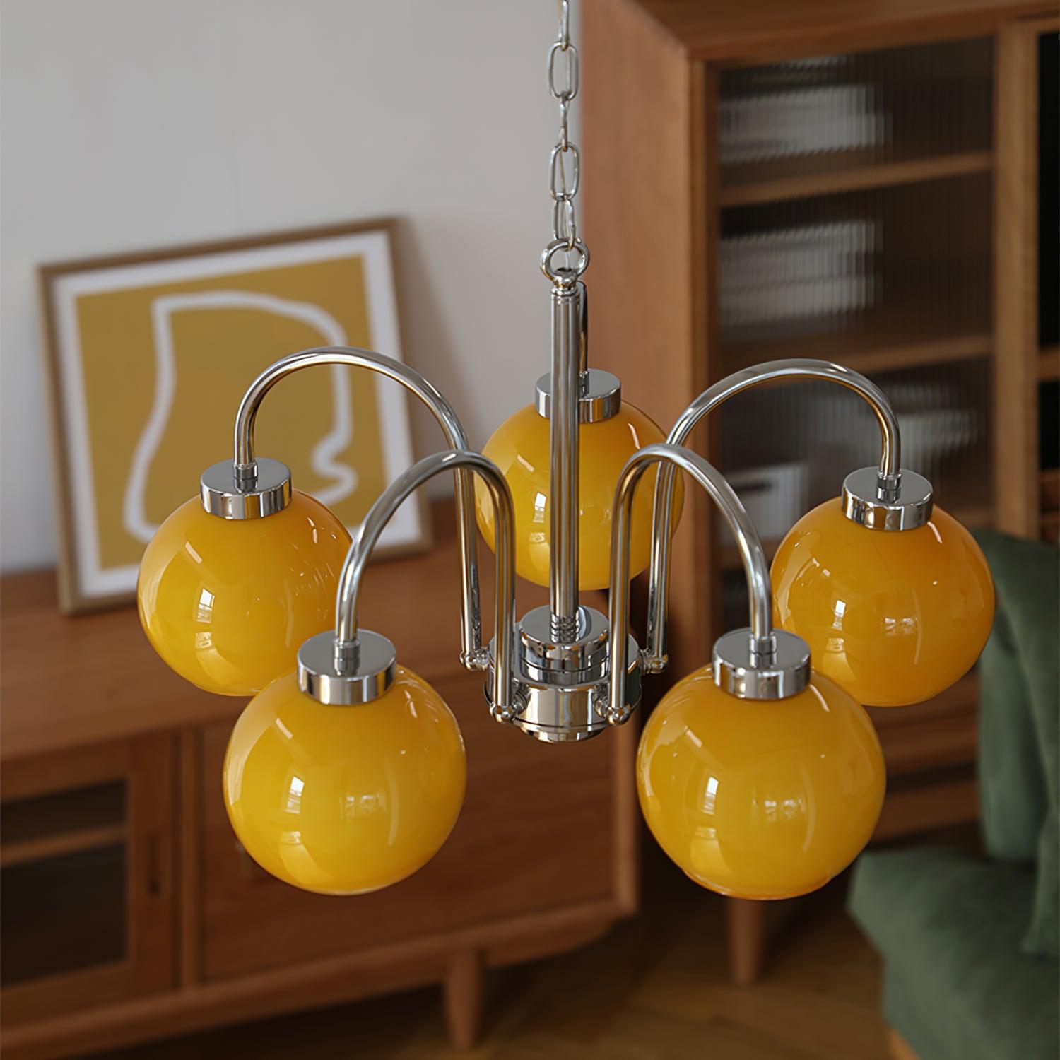Liororian Chandelier Yellow Glass Globes