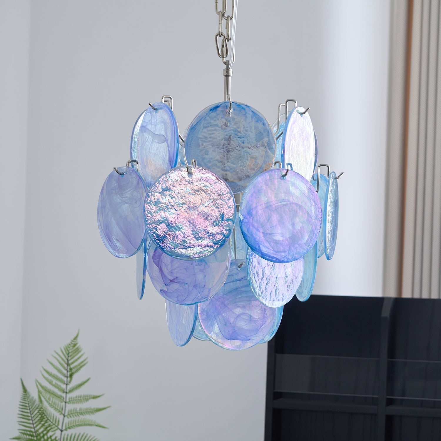 Eclion Chandelier Aqua Blue Murano Glass Disc Coastal