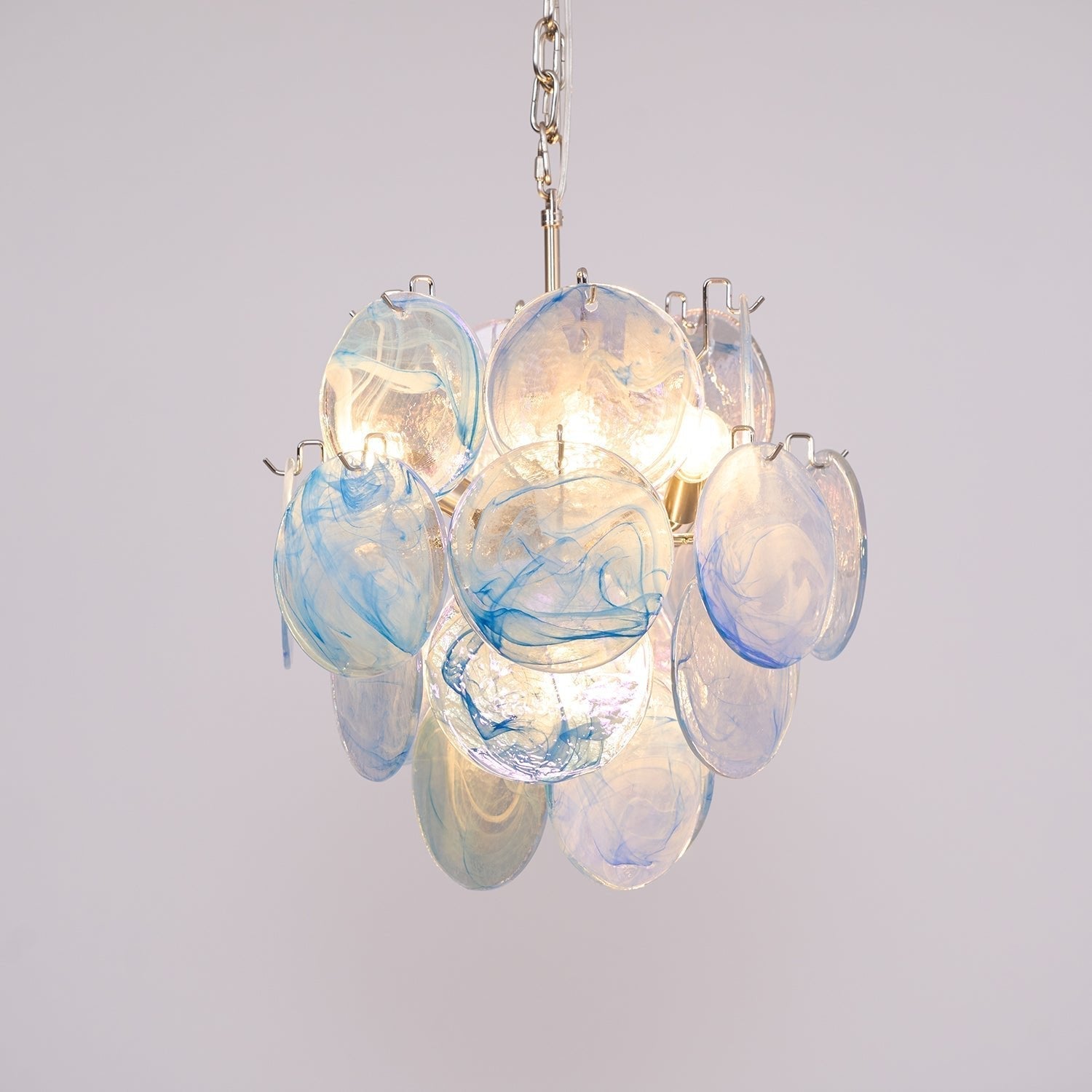Eclion Chandelier Aqua Blue Murano Glass Disc Coastal