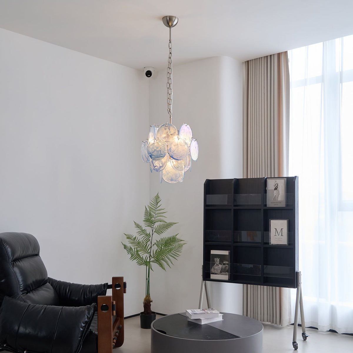 Eclion Chandelier Aqua Blue Murano Glass Disc Coastal