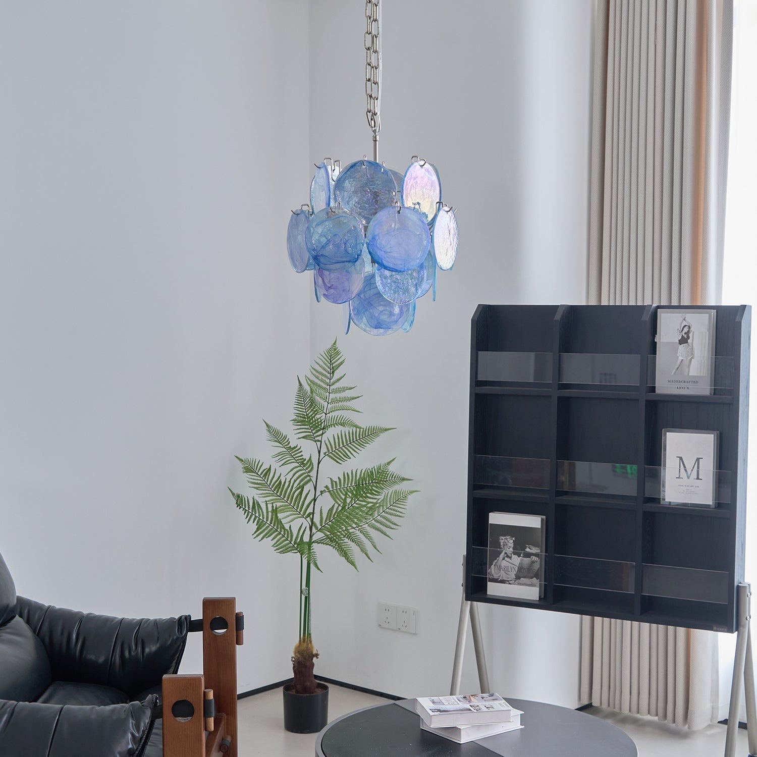 Eclion Chandelier Aqua Blue Murano Glass Disc Coastal