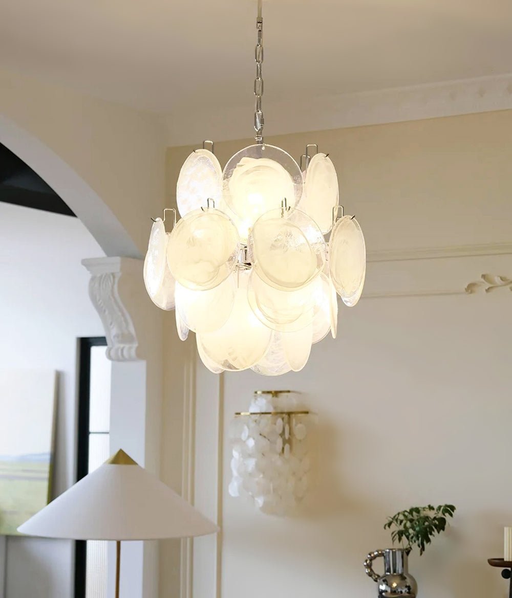 Lioruora Chandelier Apricot Murano Glass Disc Layered Artistic