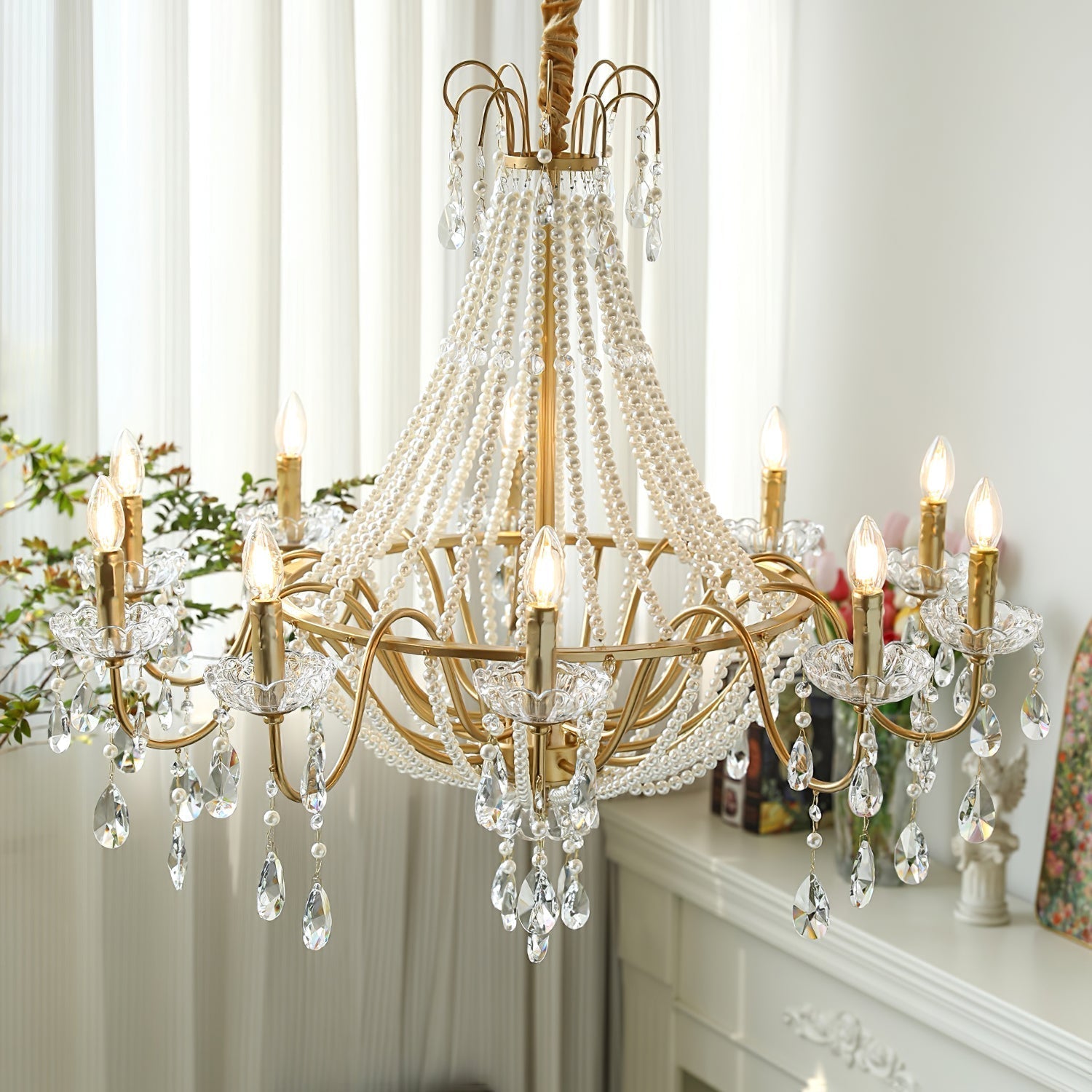 Eurvaros Vintage Crystal Brass Chandelier - Neutral Decor