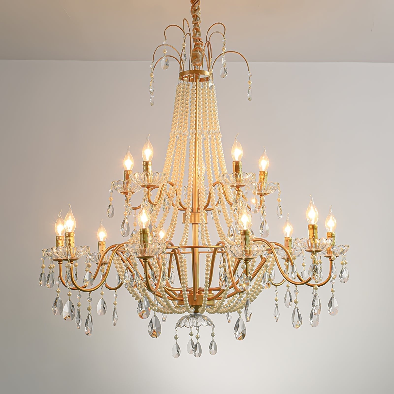 Eurvaros Vintage Crystal Brass Chandelier - Neutral Decor