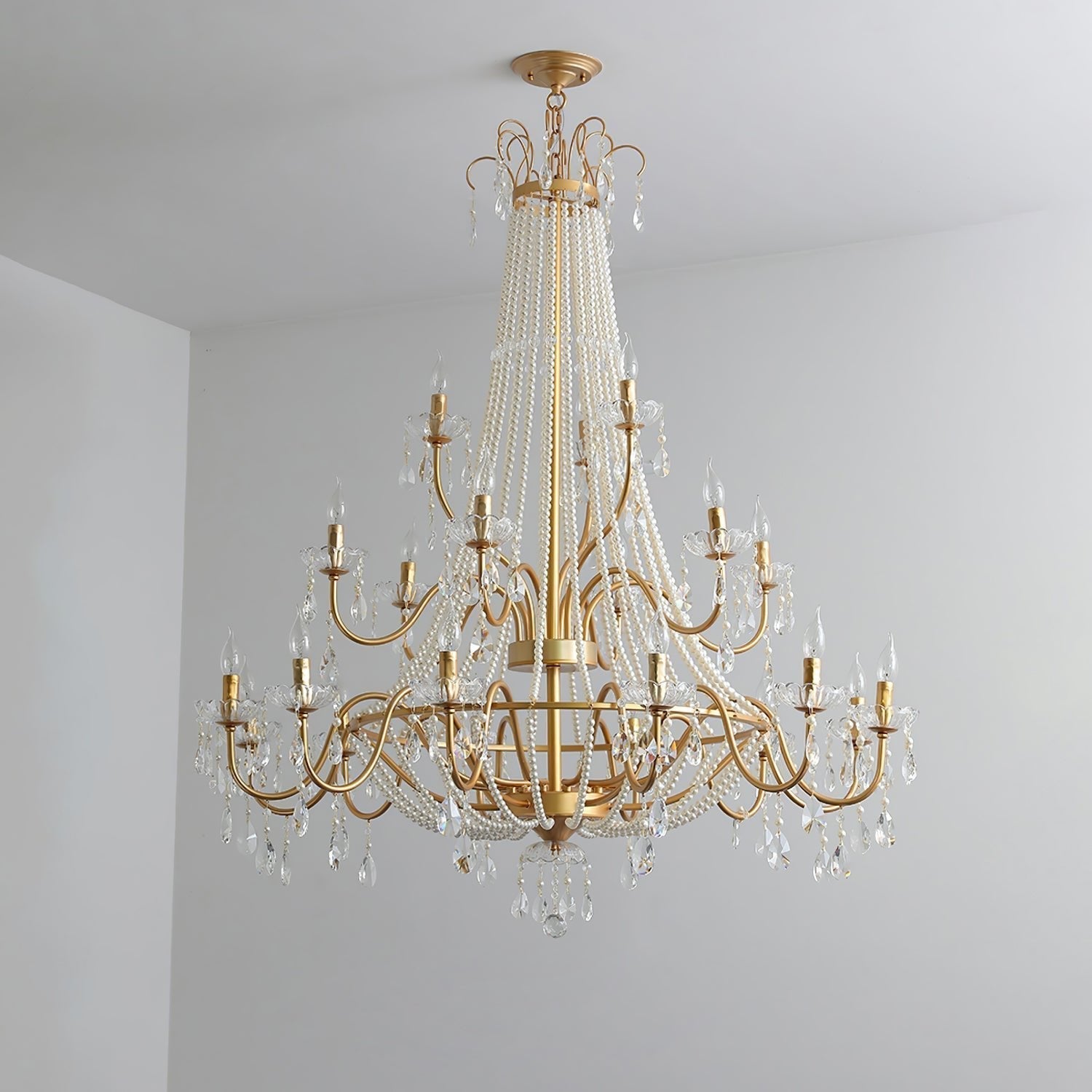 Eurvaros Vintage Crystal Brass Chandelier - Neutral Decor