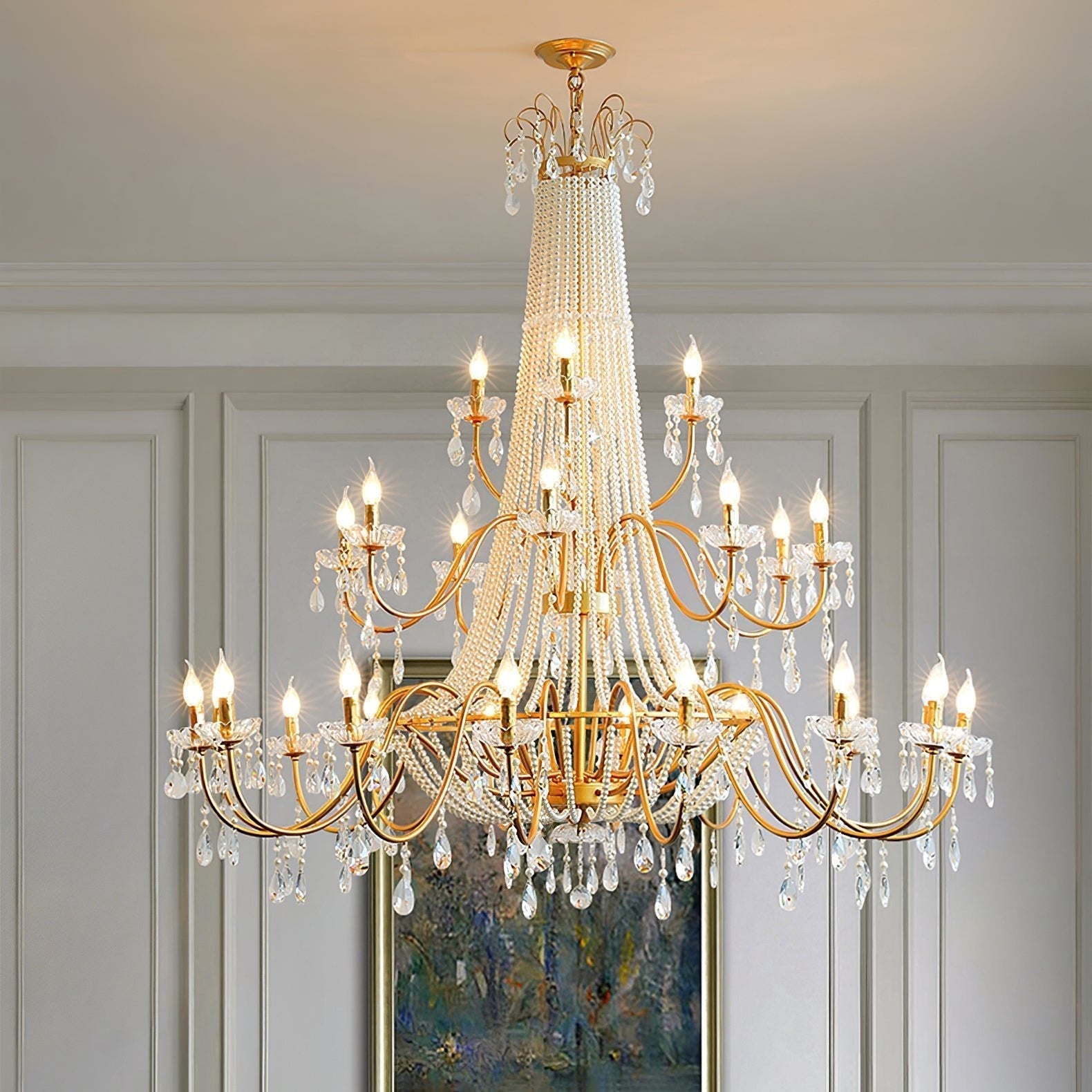 Eurvaros Vintage Crystal Brass Chandelier - Neutral Decor