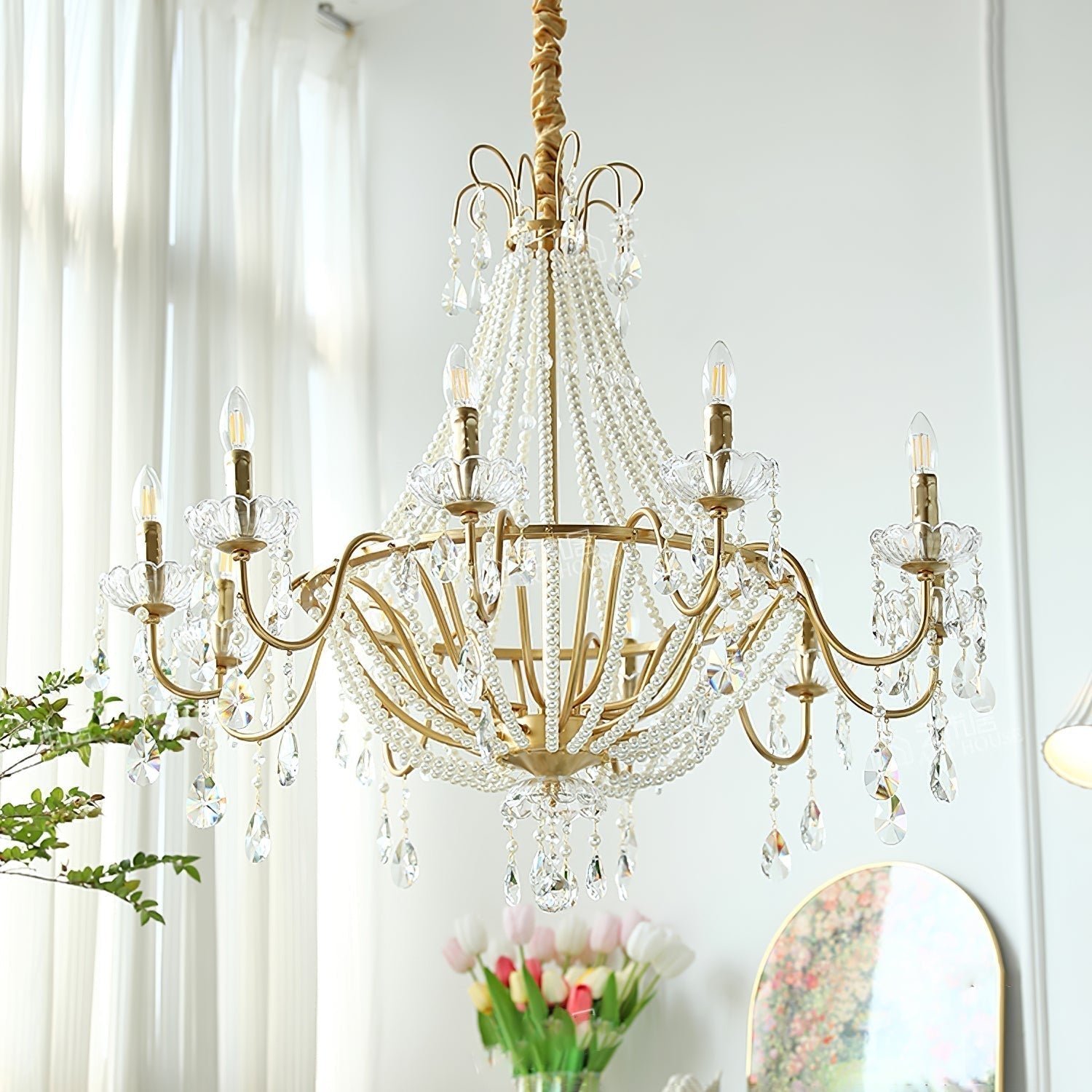 Eurvaros Vintage Crystal Brass Chandelier - Neutral Decor